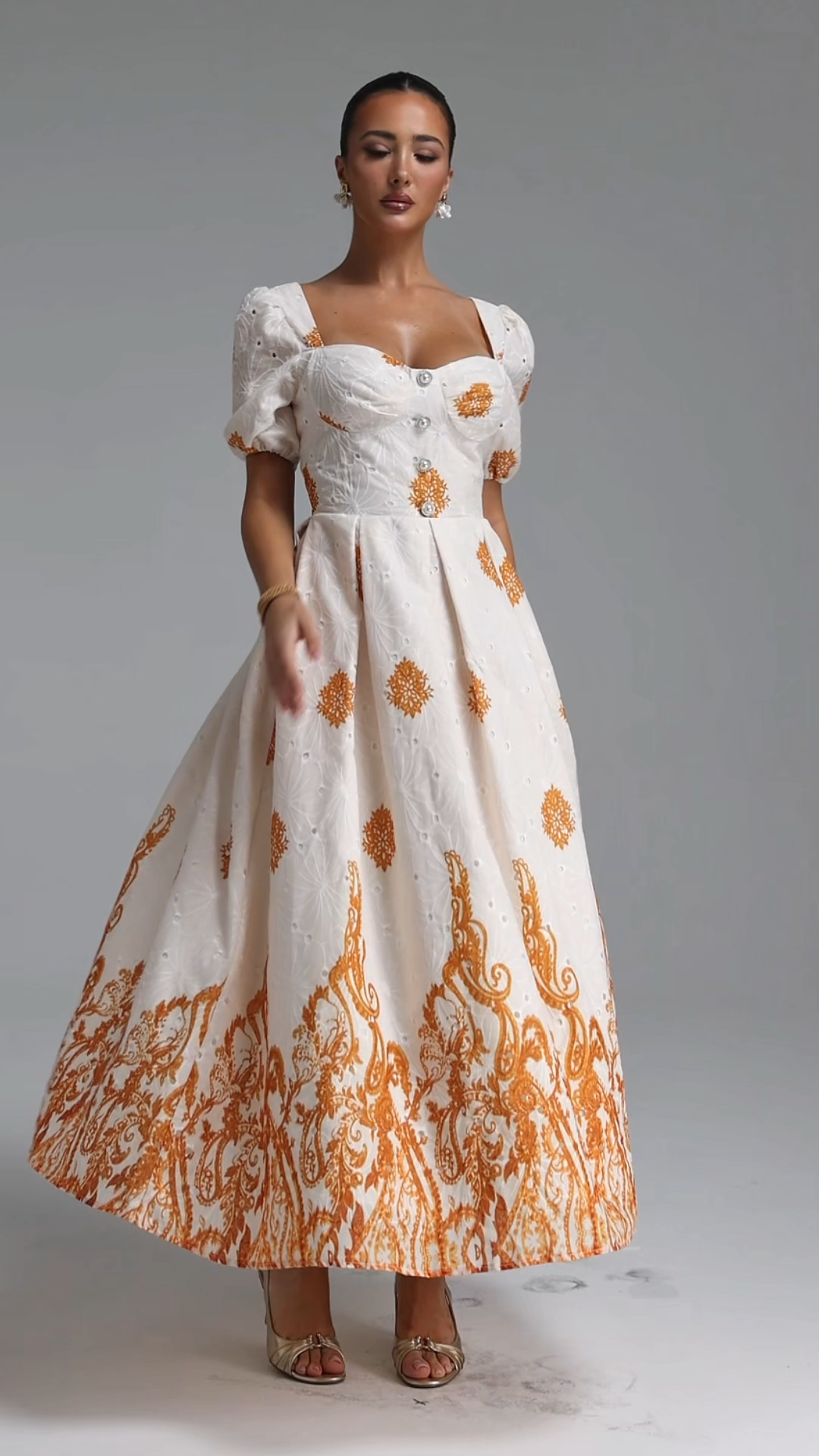 Nautica Resort Flowy Puff Sleeve Floral Print Woven Maxi Dress