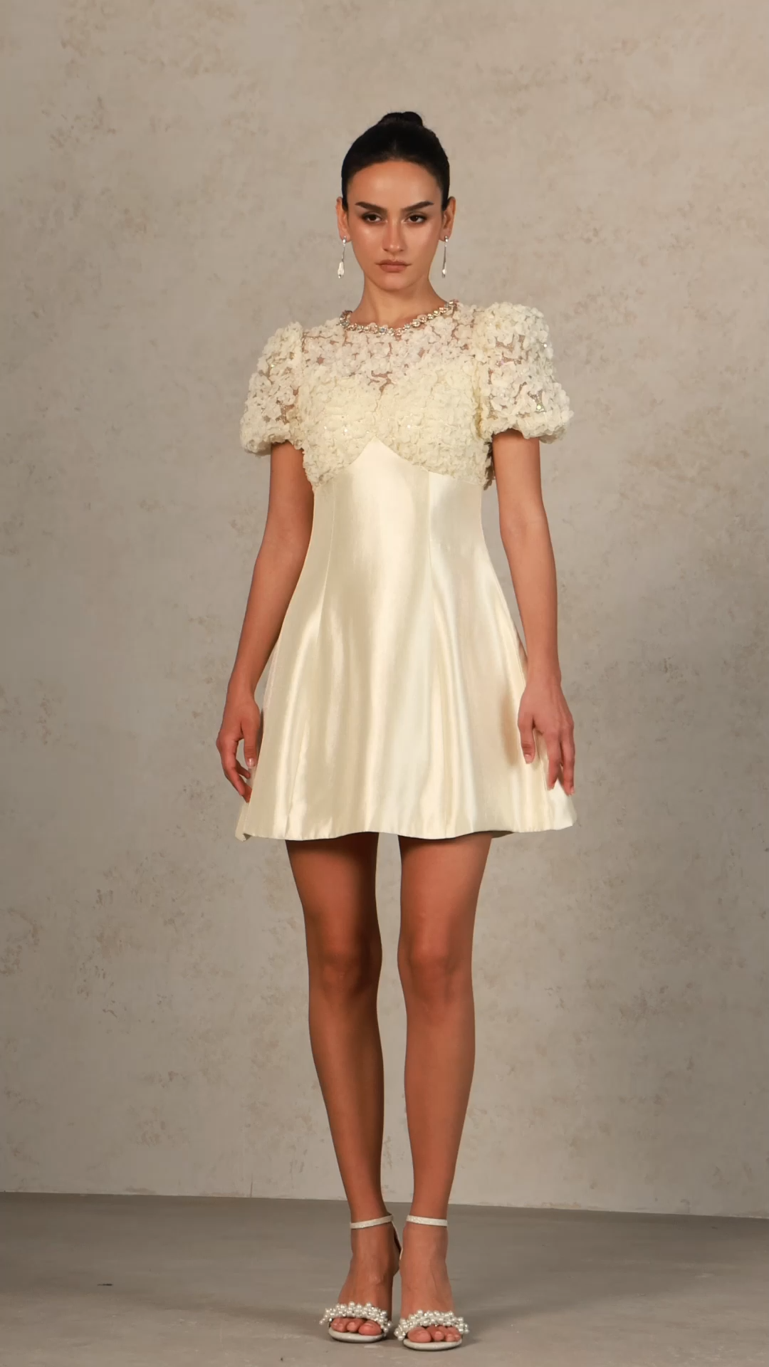 Juno Short Sleeve Embroidery Lace Diamond Mini Dress