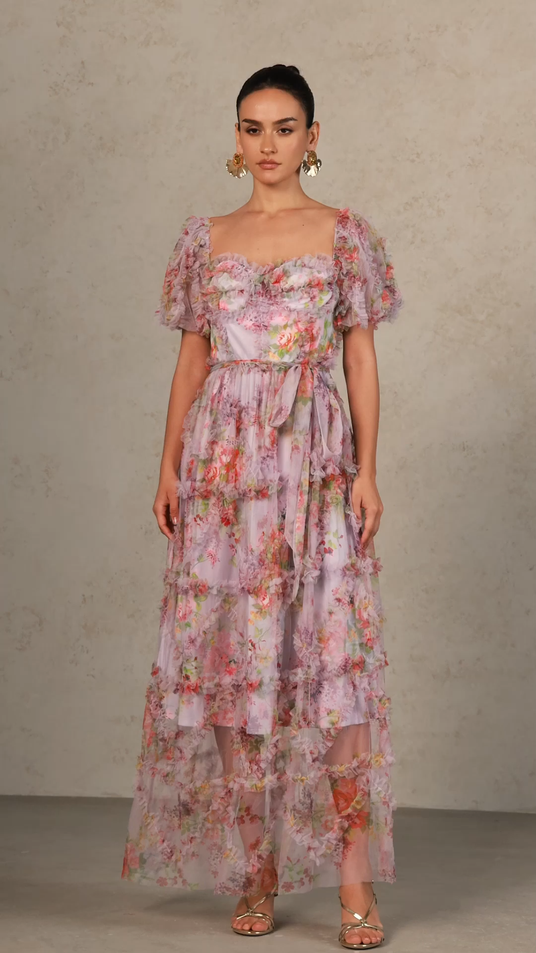 Ziriy Puff Sleeves Floral Printed Maxi Dress