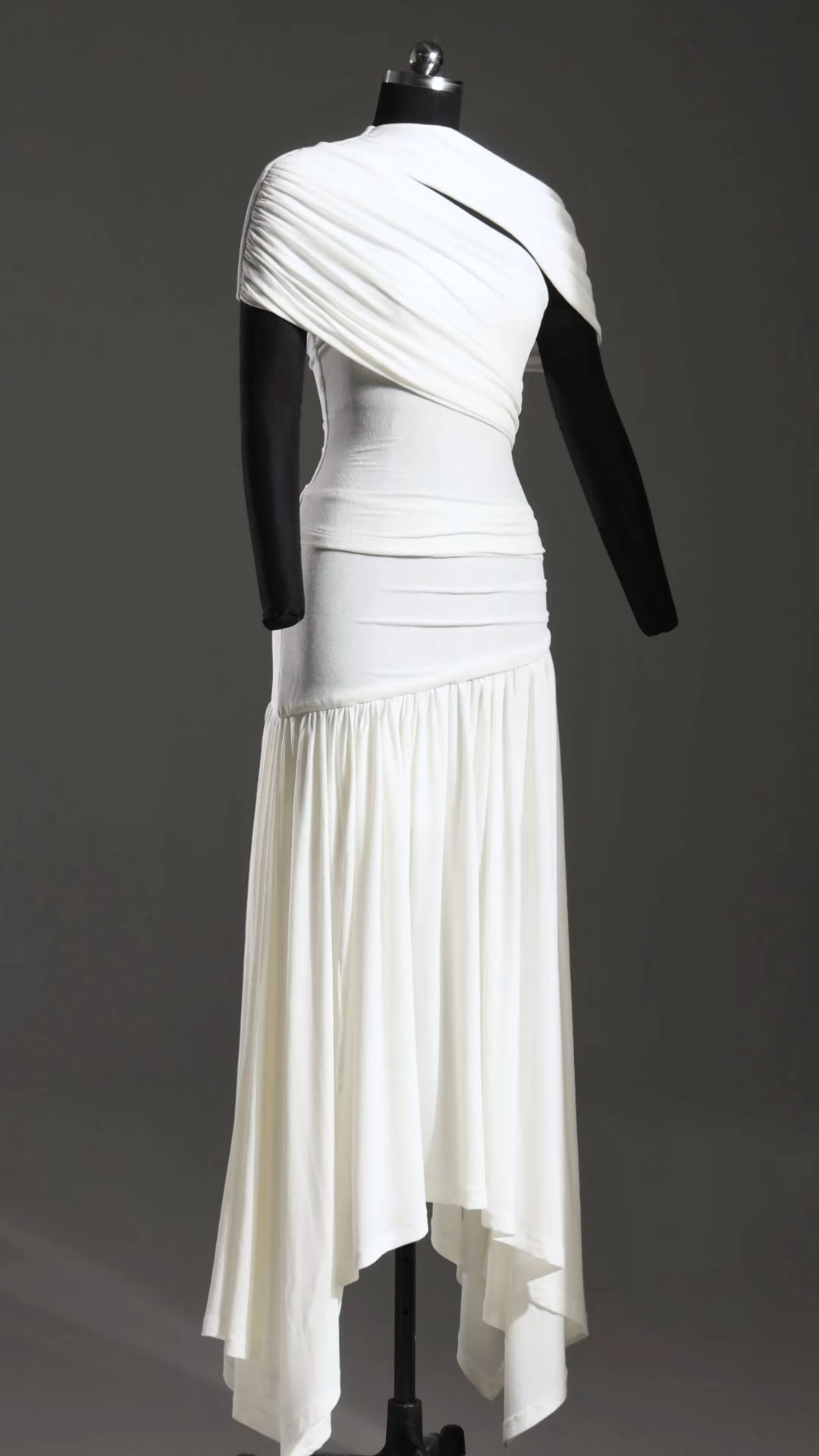 Fresco Short Sleeves Asymmetric Folds Top And Skirt Two-Piece Set