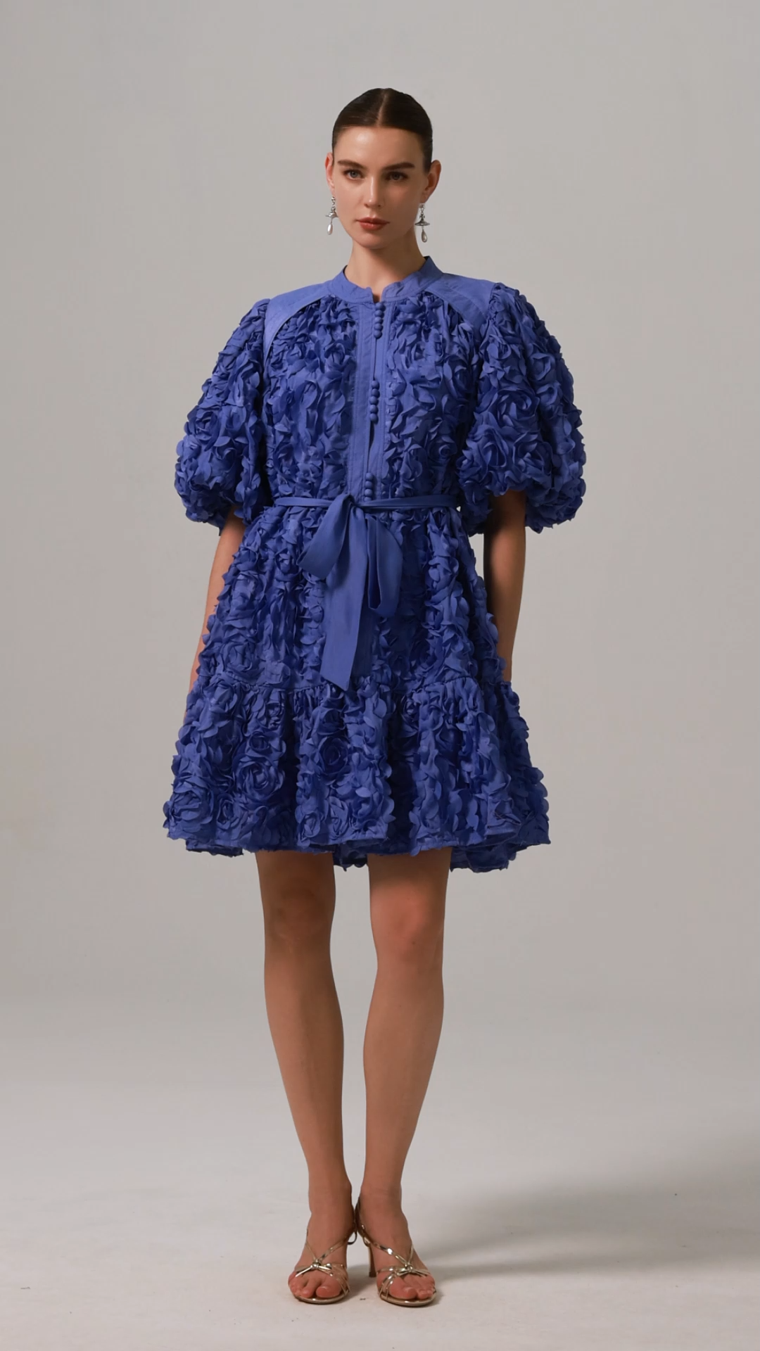 Nellie Flowers Puff Sleeves Mini Dress