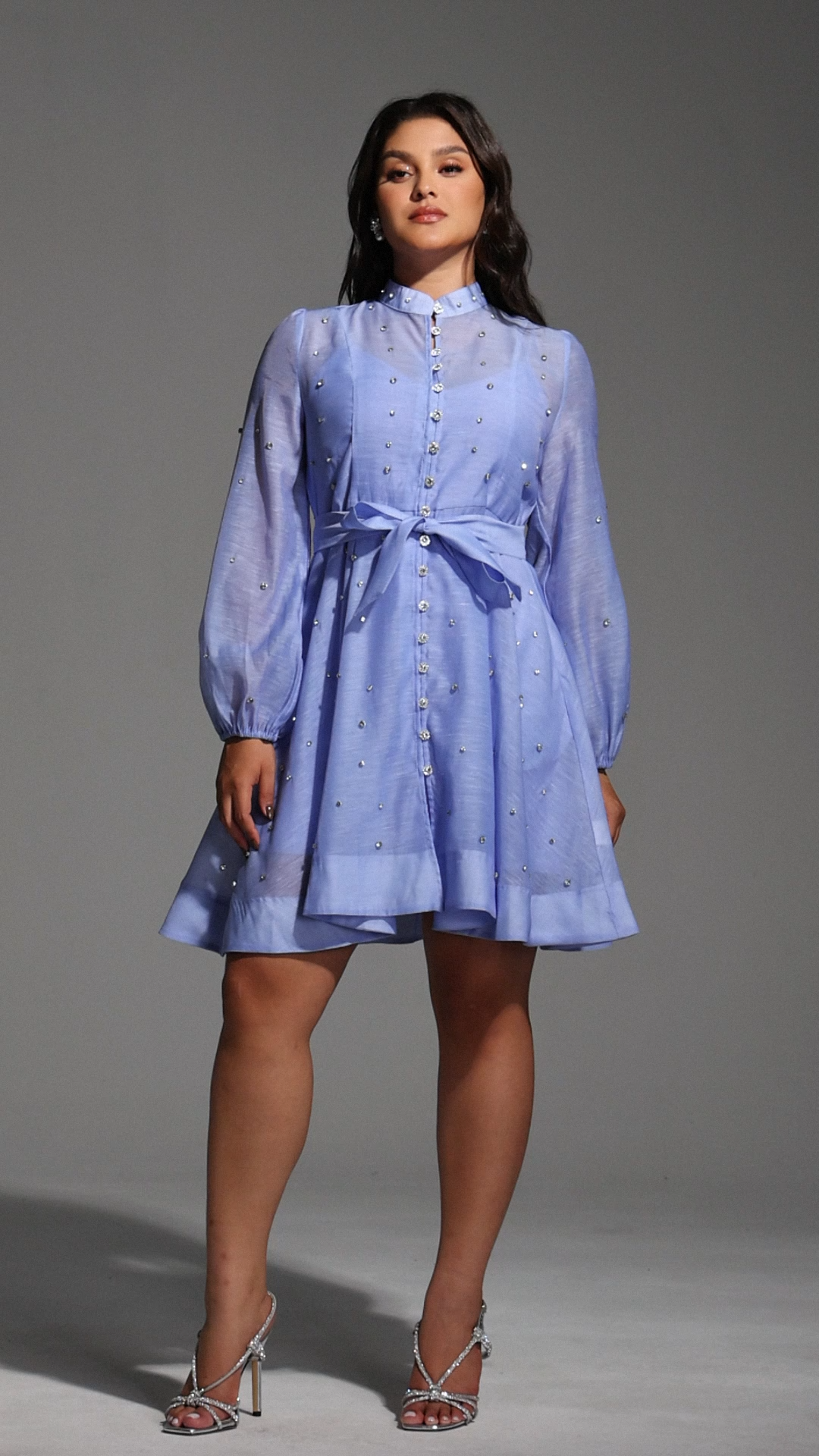 Farrah Long Sleeves Diamond Button Shirt Mini Dress