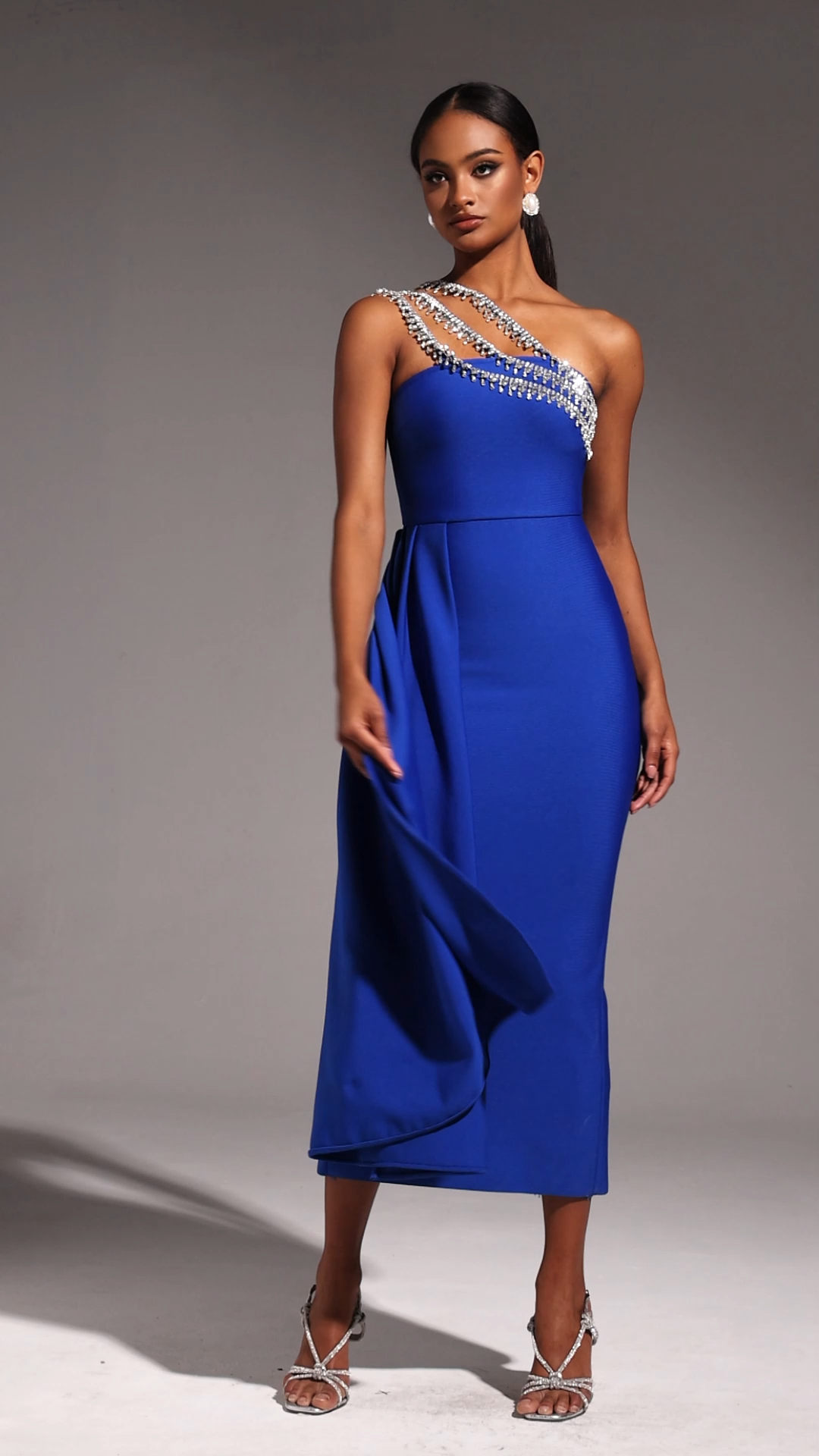 Marcella One Shoulder Diamond Bandage Maxi Dress