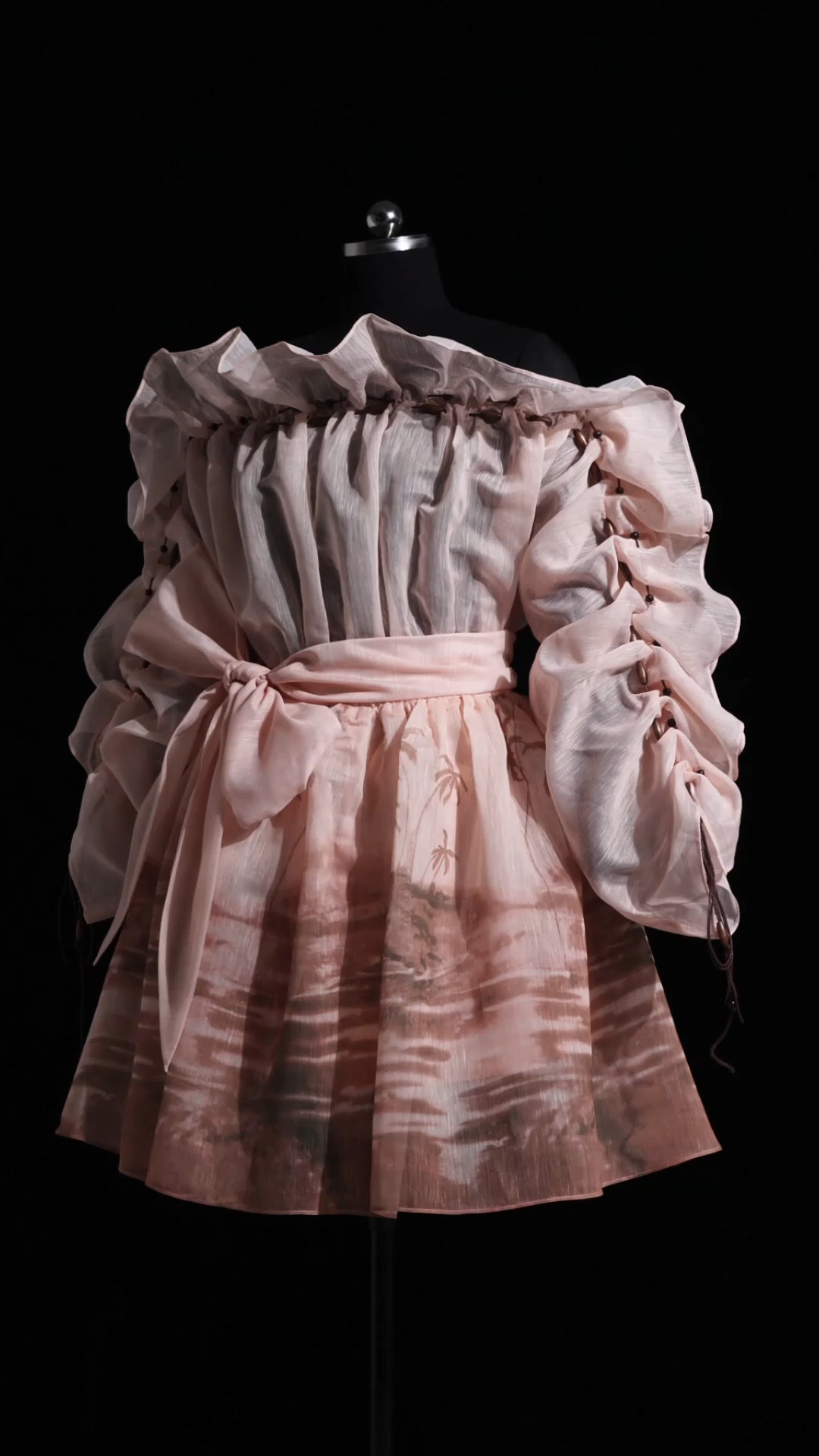 Rosee Long Sleeves Off-The-Shoulder Printed Folds Mini Dress