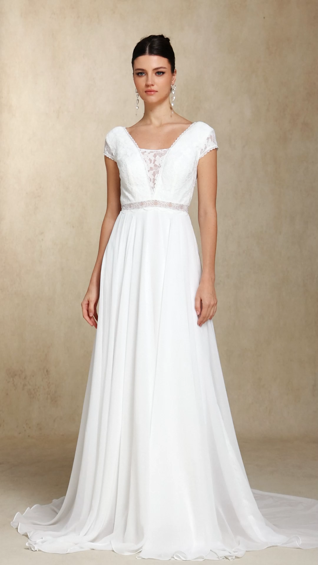 Scala Lace Chiffon Backless Trailing maxi wedding dress