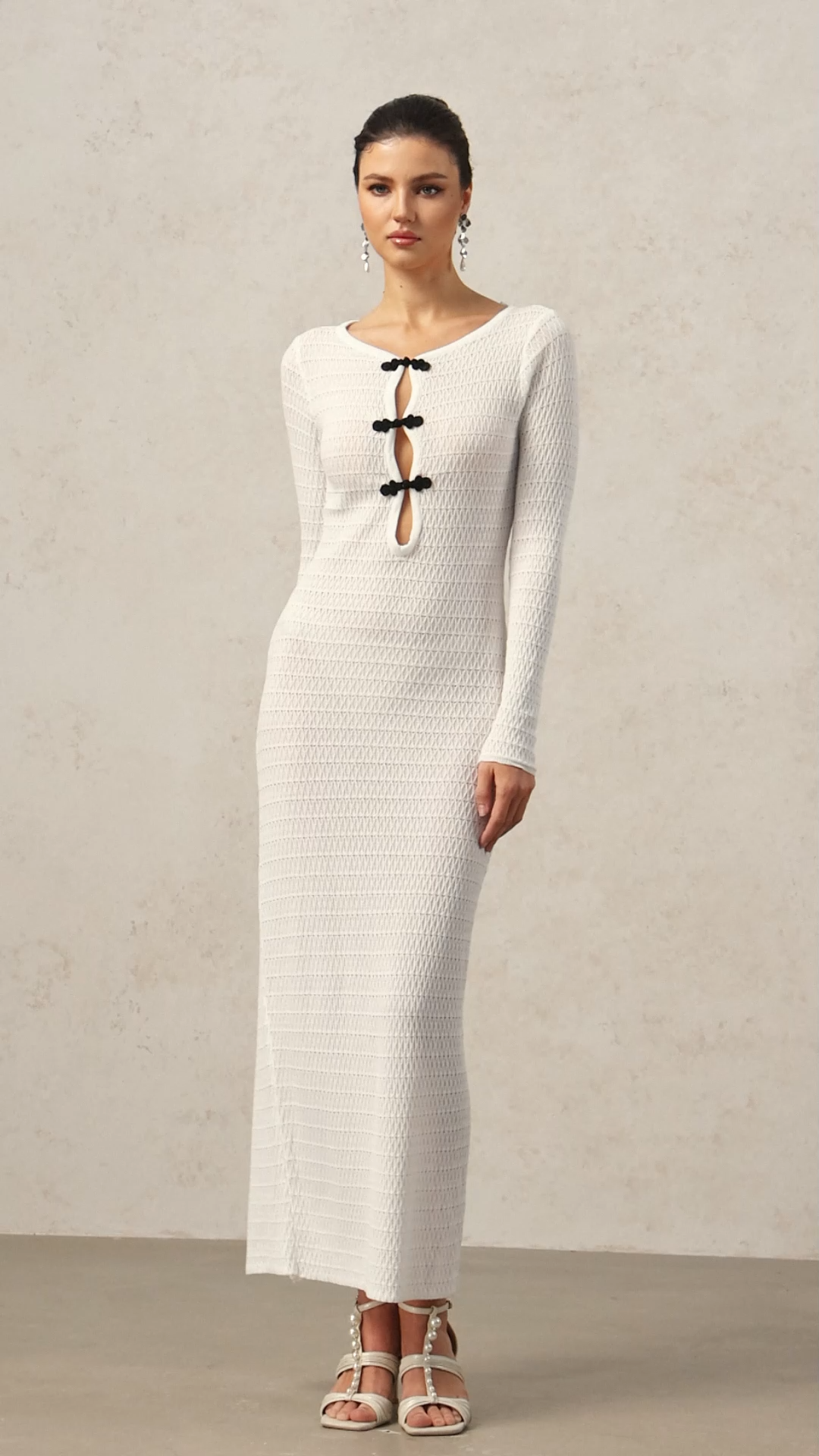 Kaiser Long Sleeves Bowknot Hollow Out Maxi Dress