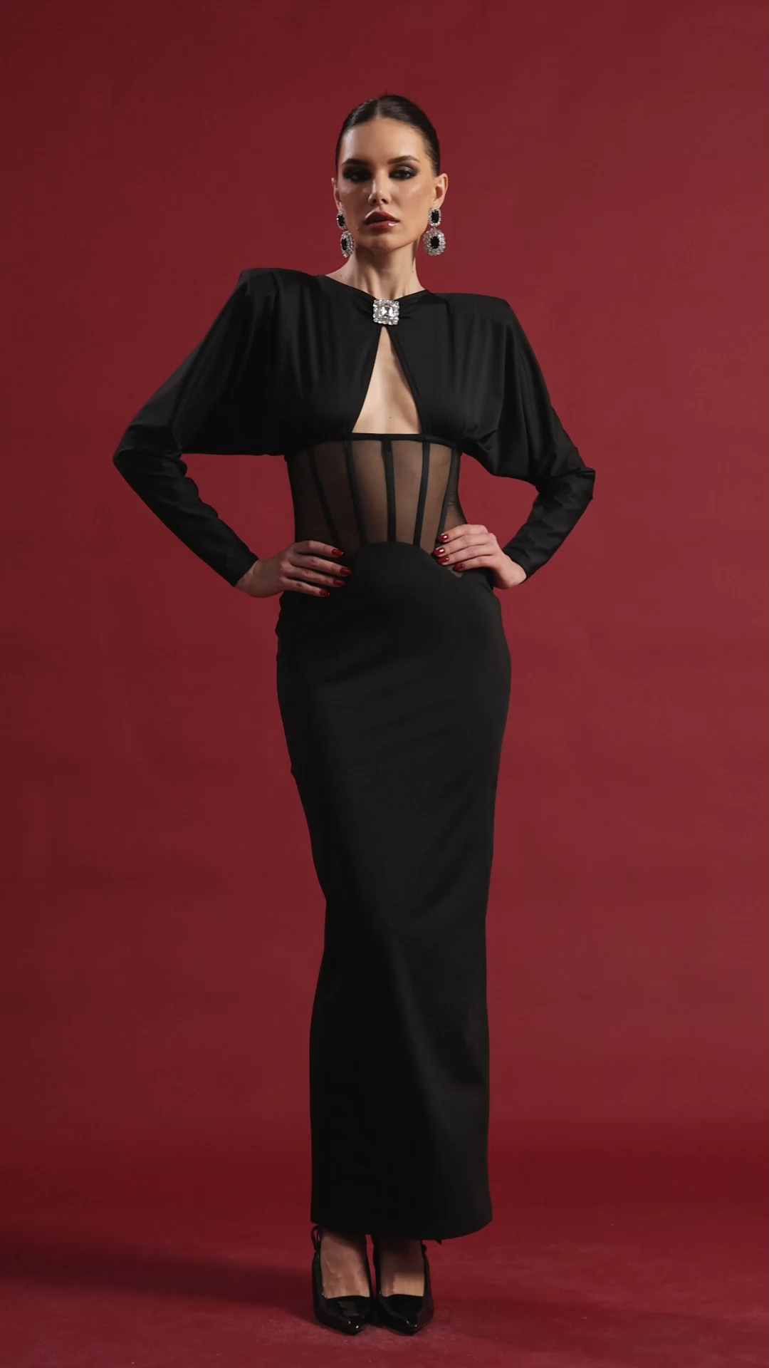 Falisa Sexy Contour Long Sleeve Cut Out Corset Maxi Dress