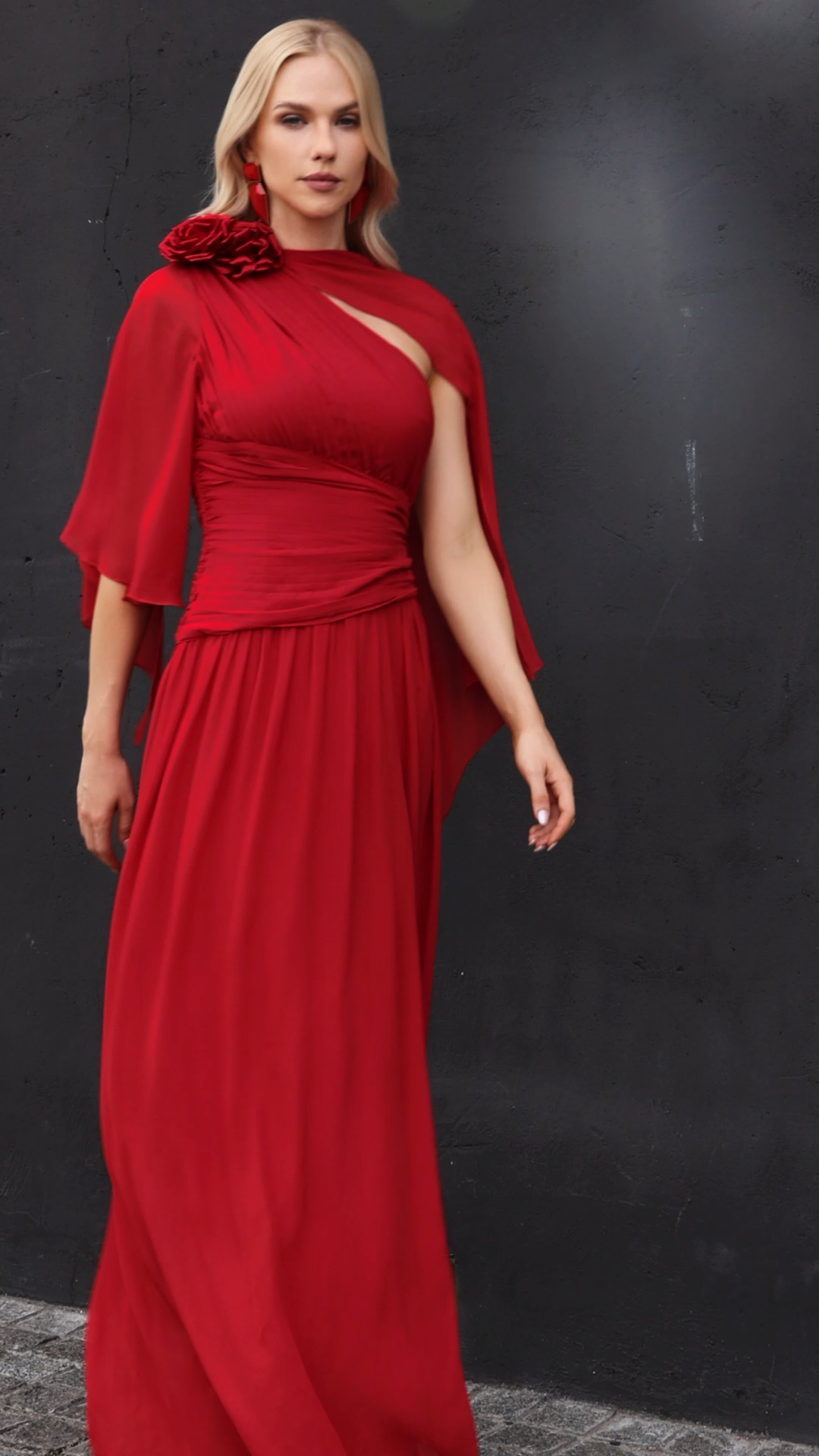 Savier Flower One Shoulder Slit Dress