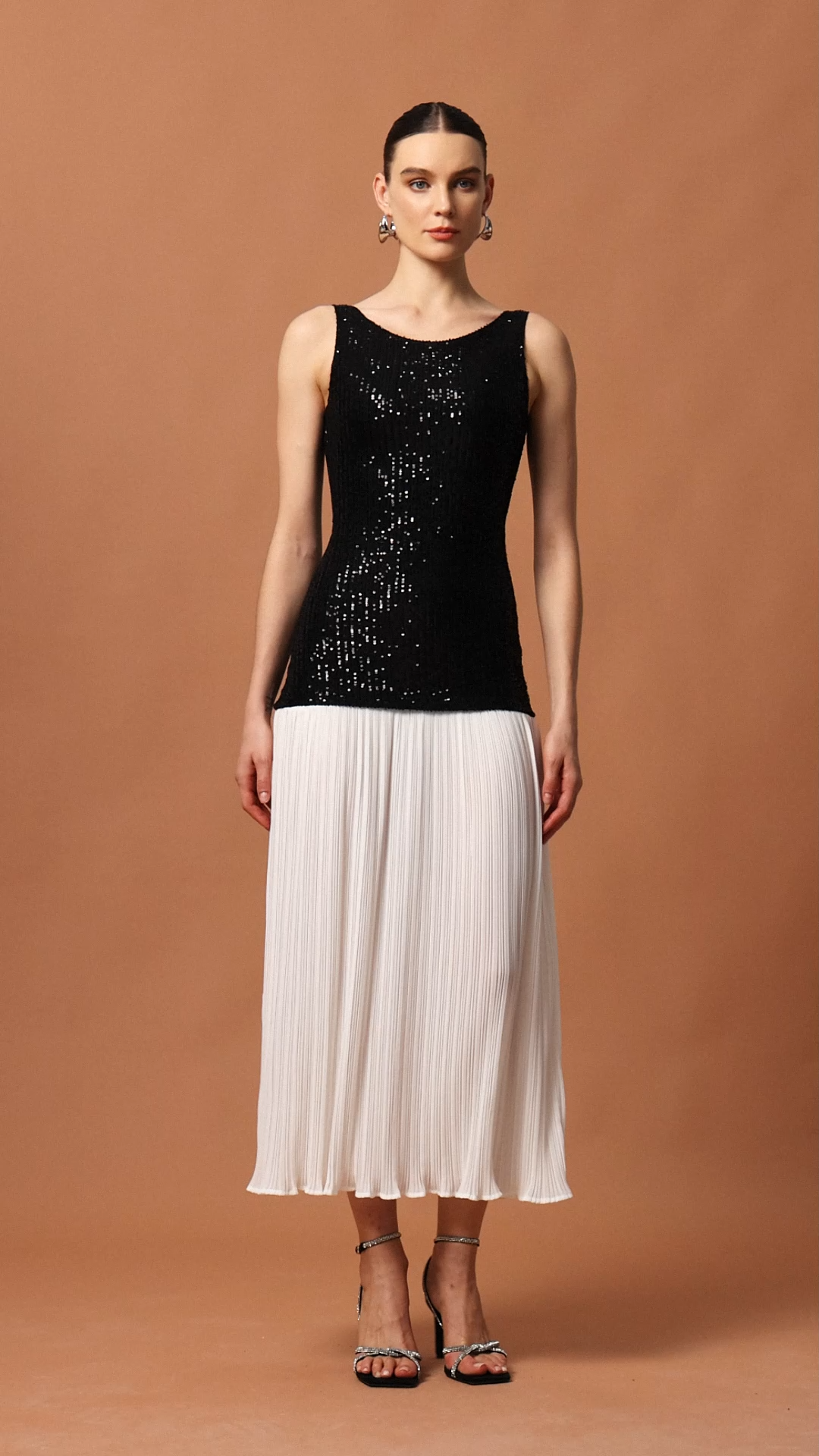 Viaua Halter Folds Sequin Maxi Dress