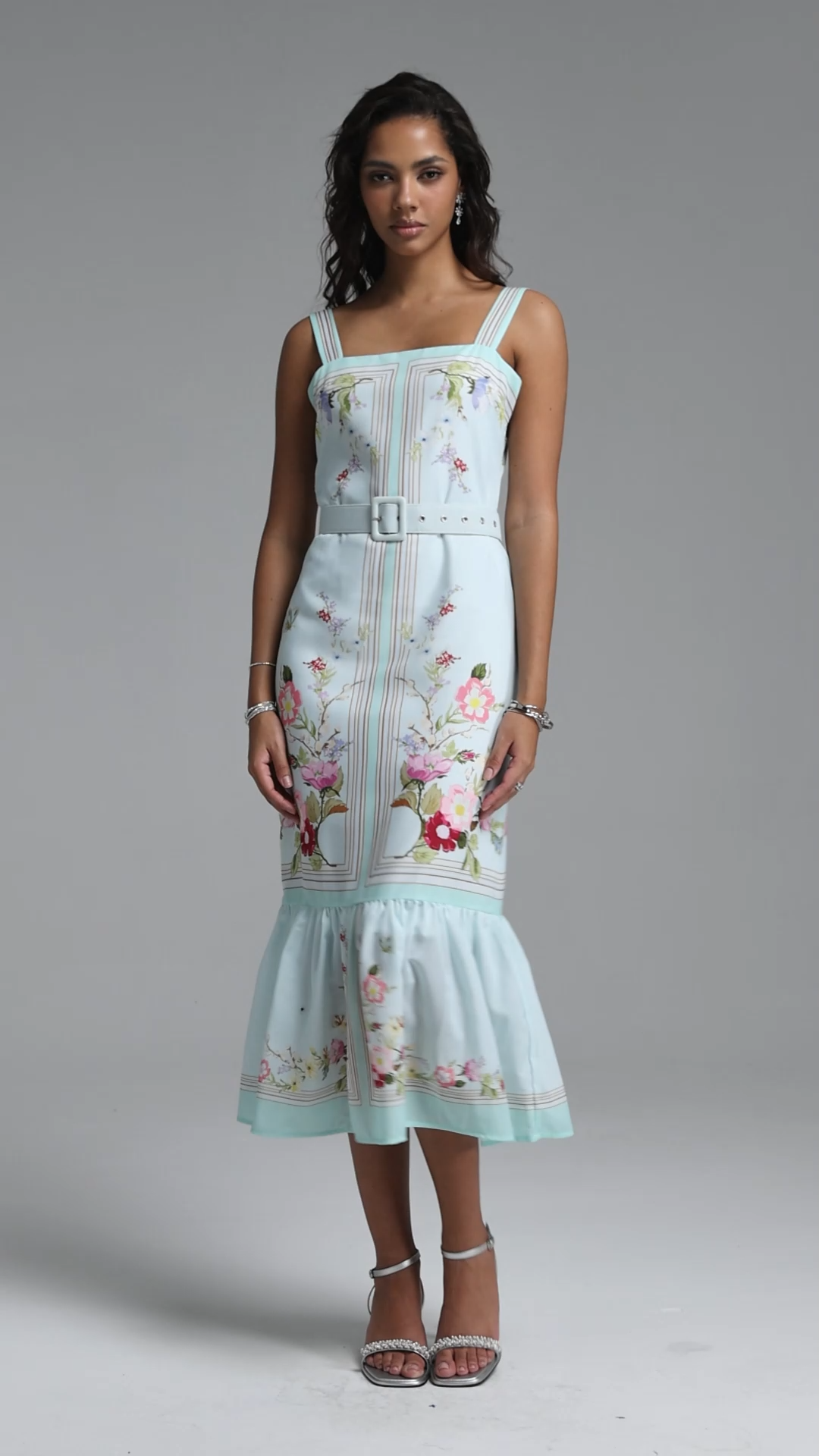 Gregorio Romantic Tailored Sleeveless Floral Print Woven Maxi Dress