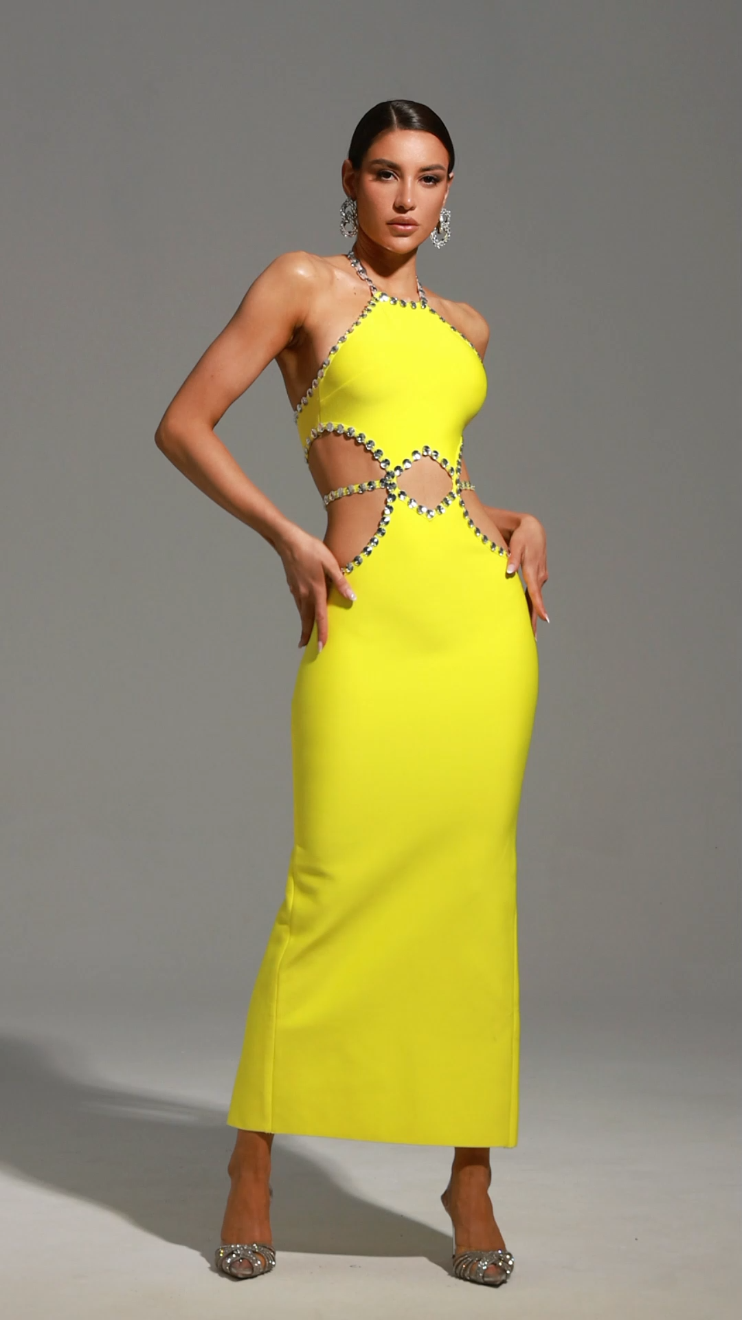 Juyce Halter Sleeveless Hollow Out Diamond Bandage Maxi Dress