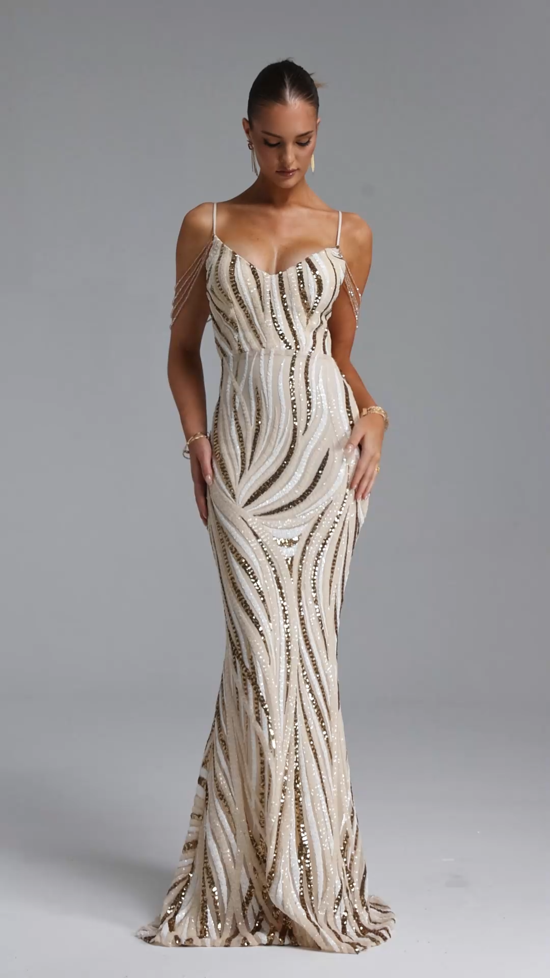 Gemma Chic Contour V Neck Sequin Stripe Maxi Dress