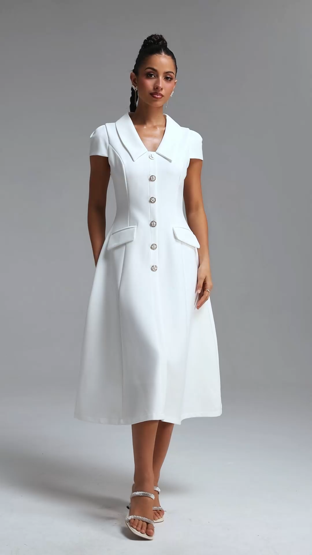 Olapa Elegant Tailored Shirt Collar Woven Maxi Dress