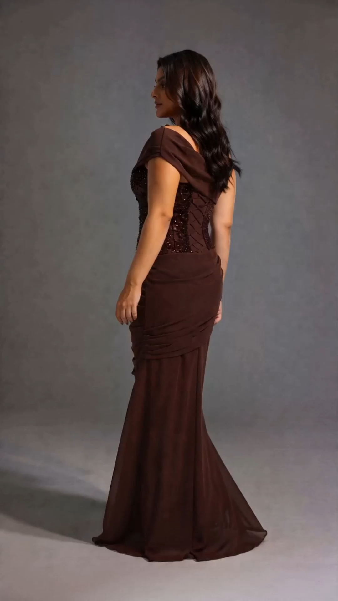 Naleza Chic Contour Off Shoulder Asymmetric Ruched Sequin Maxi Dress