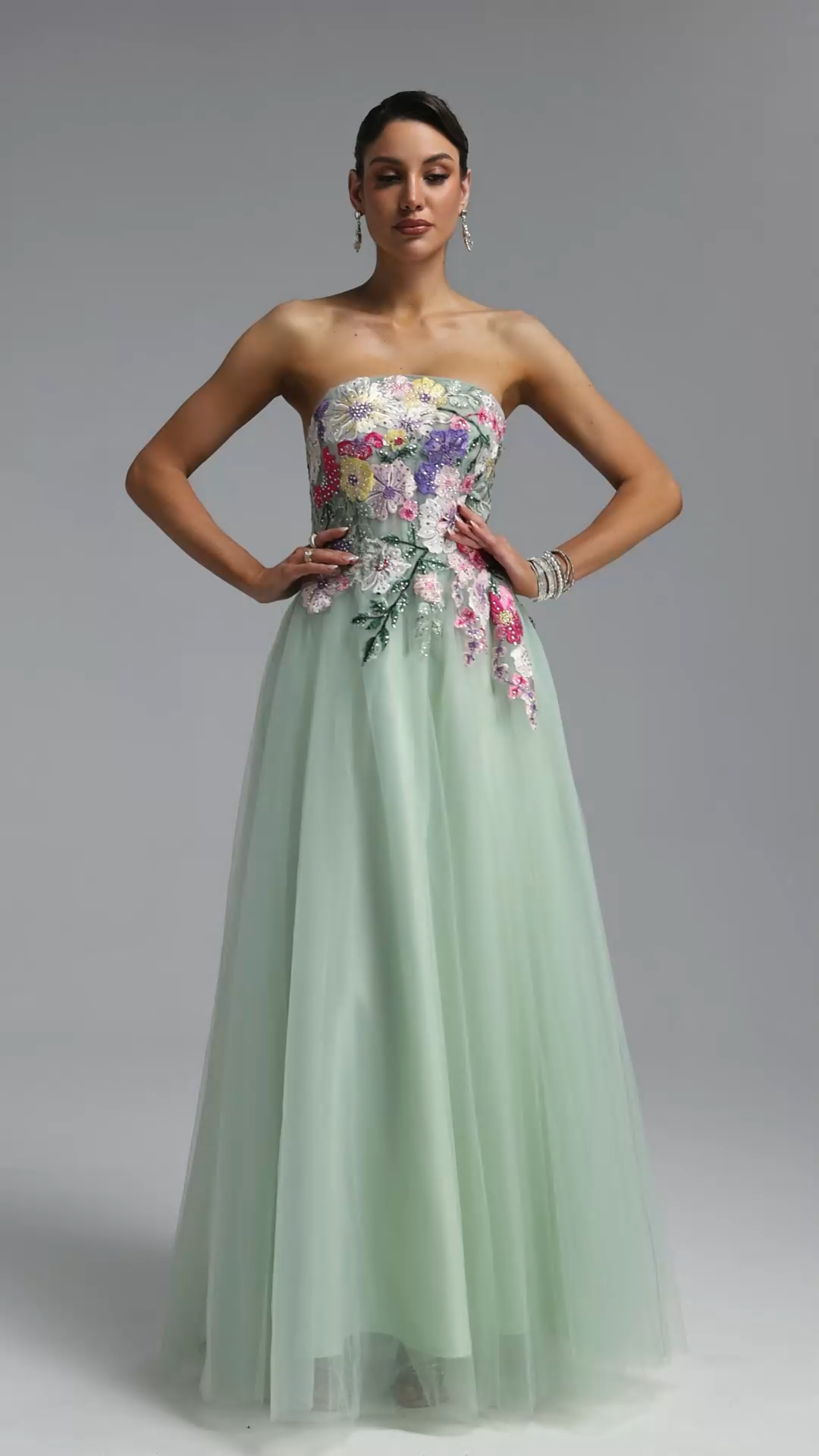 Paloma Romantic Strapless Floral Embroidery Maxi Dress