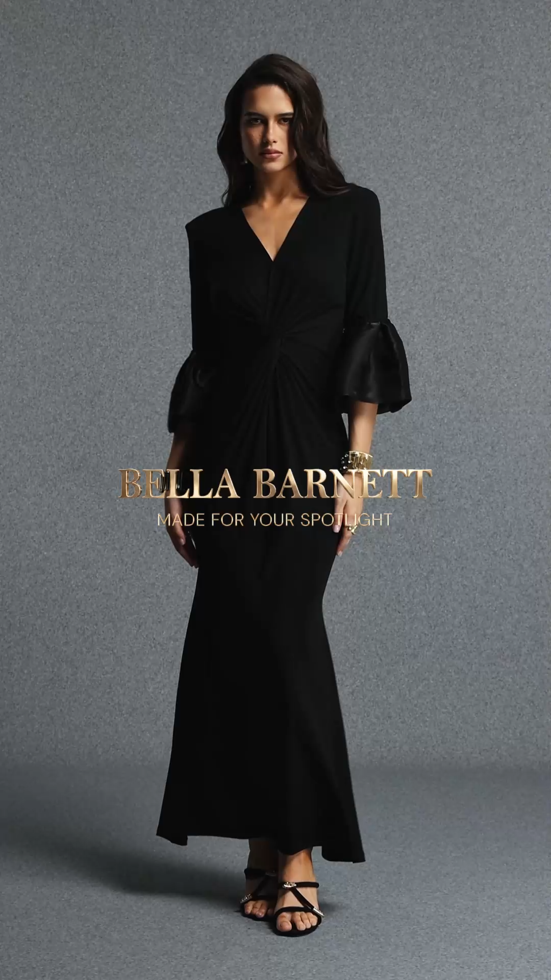 Opala Elegant Contour V Neck Flare Sleeve Knit Maxi Dress