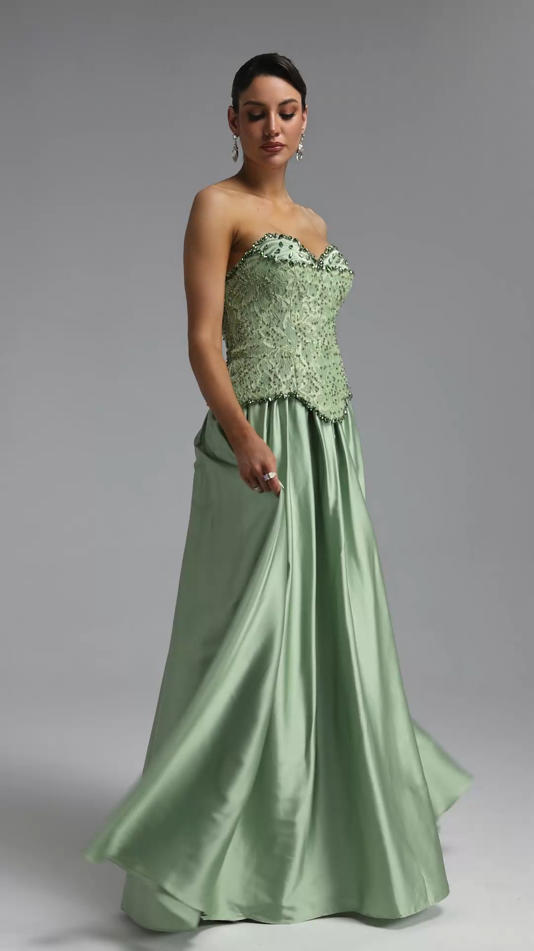 Fara Vintage Strapless Lace Beaded Maxi Dress
