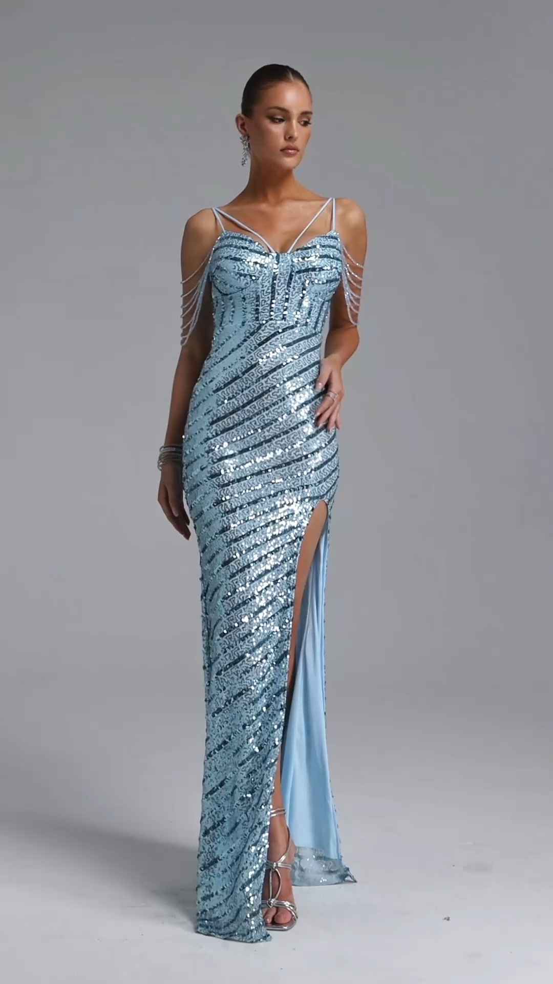 Jayne Chic Contour Sequin Stripe Maxi Dress