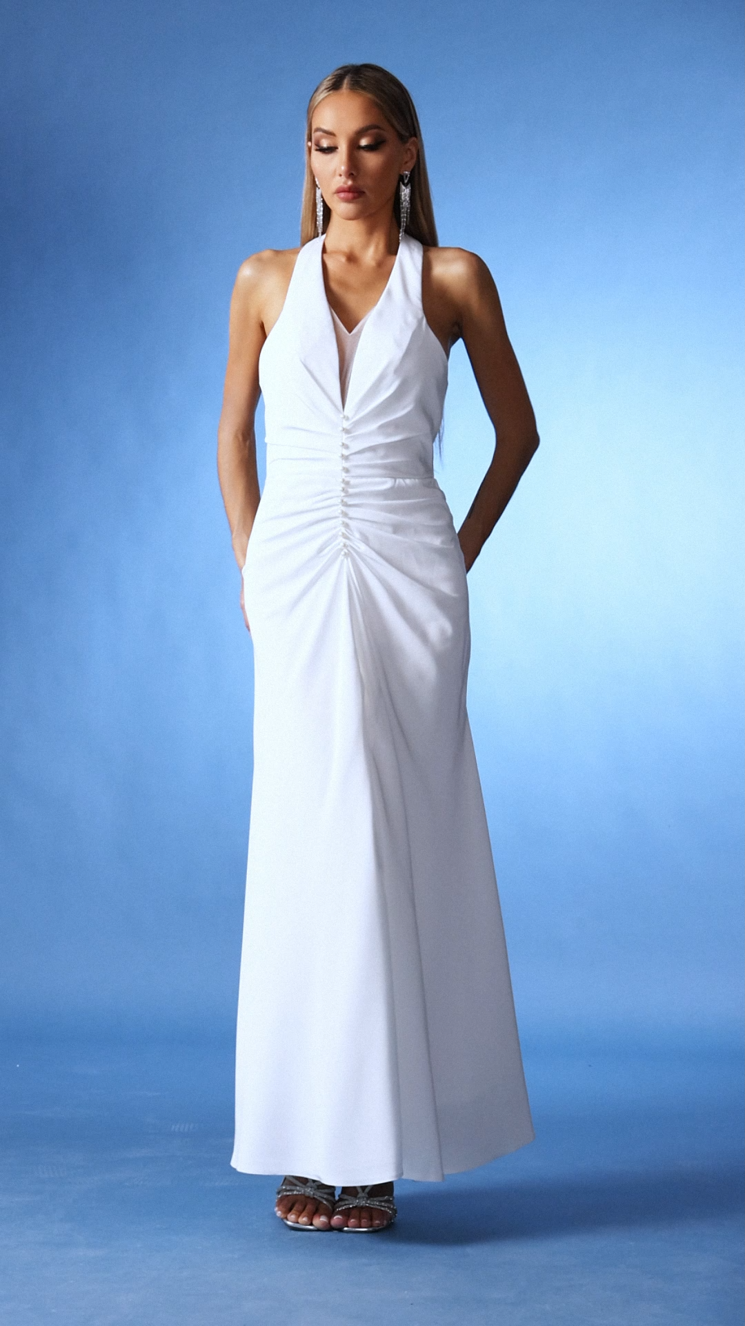 Emta Deep-V Halter Maxi Dress