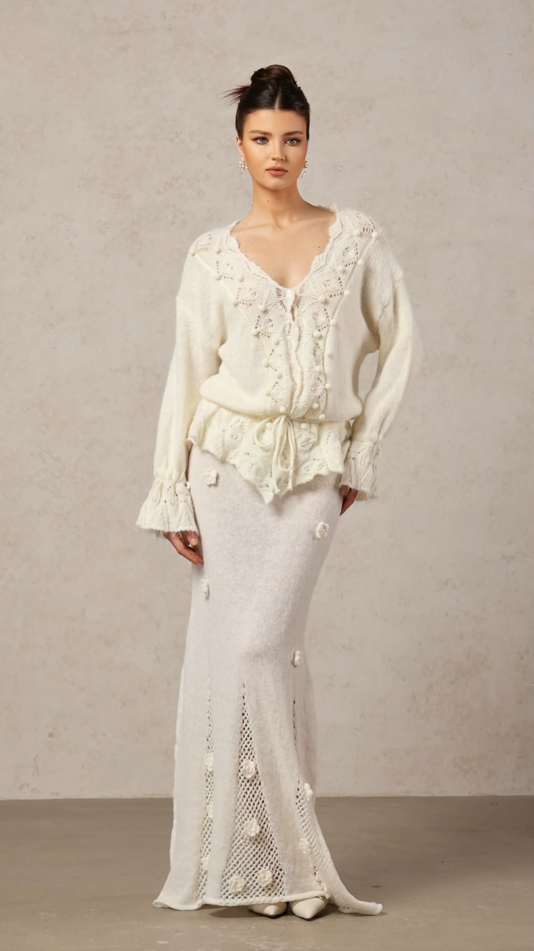 Ninao Romantic Cozy Long Sleeve Drawstring Knit Top