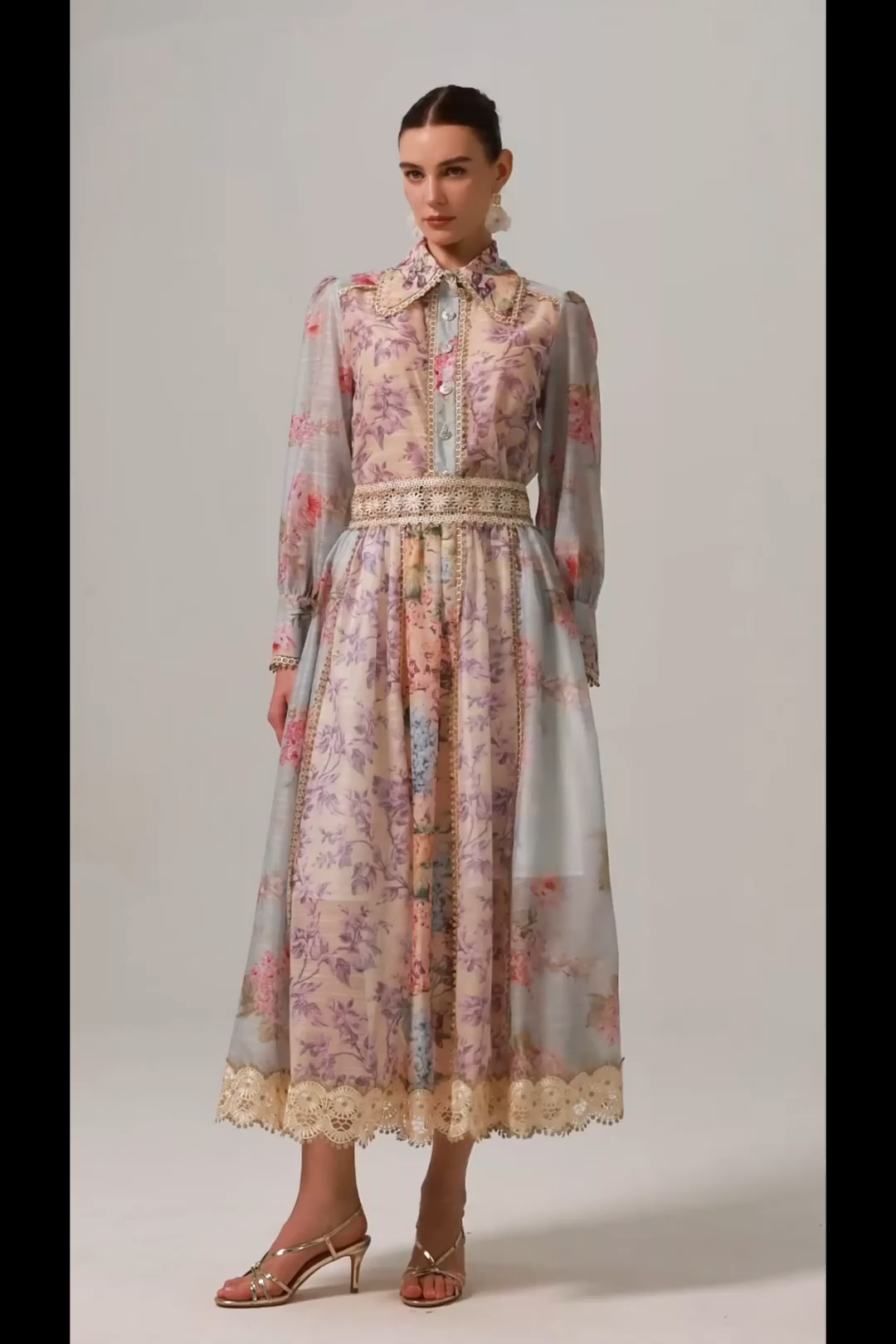 Ruby Long Sleeve Floral Printed Lace Top And Skirt Two-Piece Set