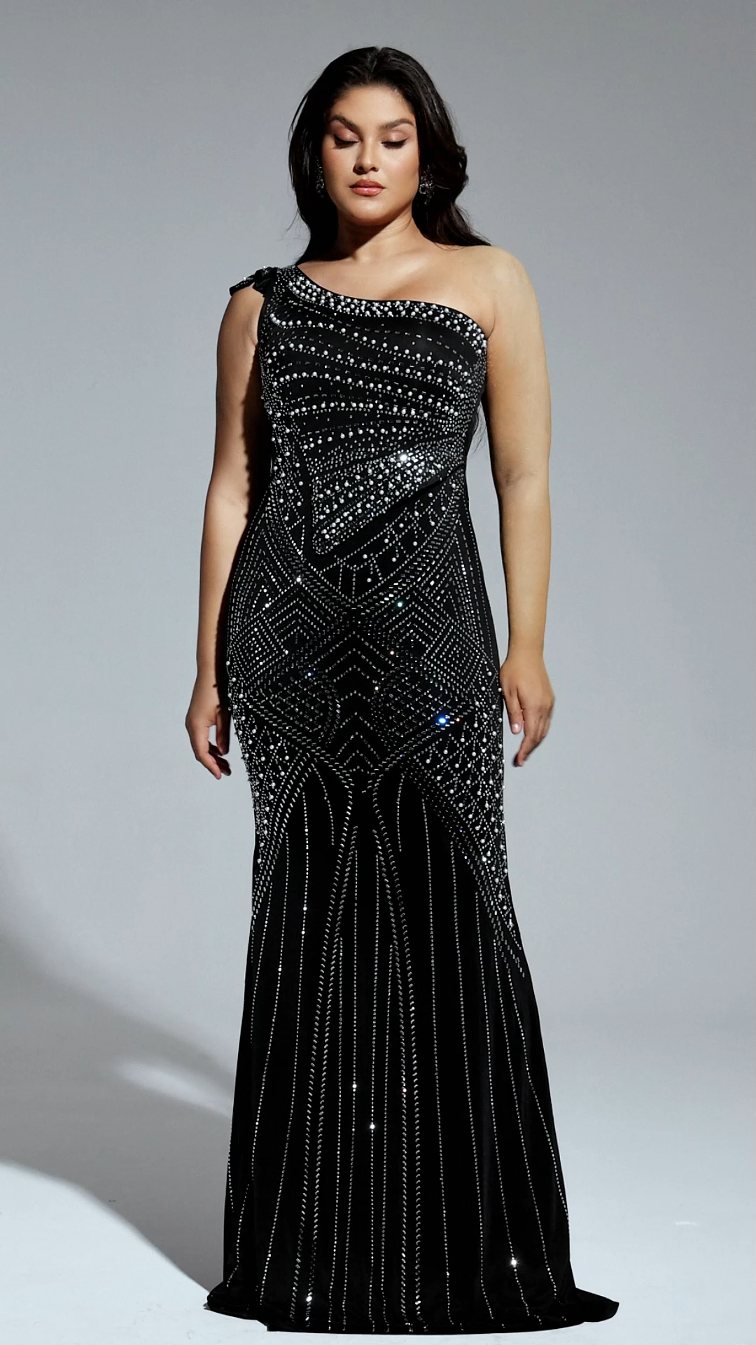 Ferina Skew Collar Diamond Maxi Dress