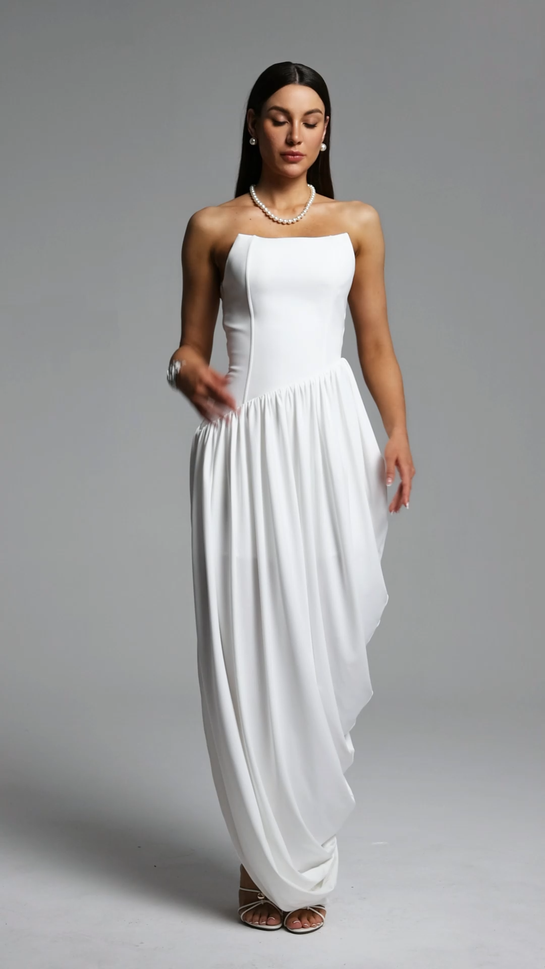 Luysa Elegant Contour Strapless Ruched Knit Maxi Dress