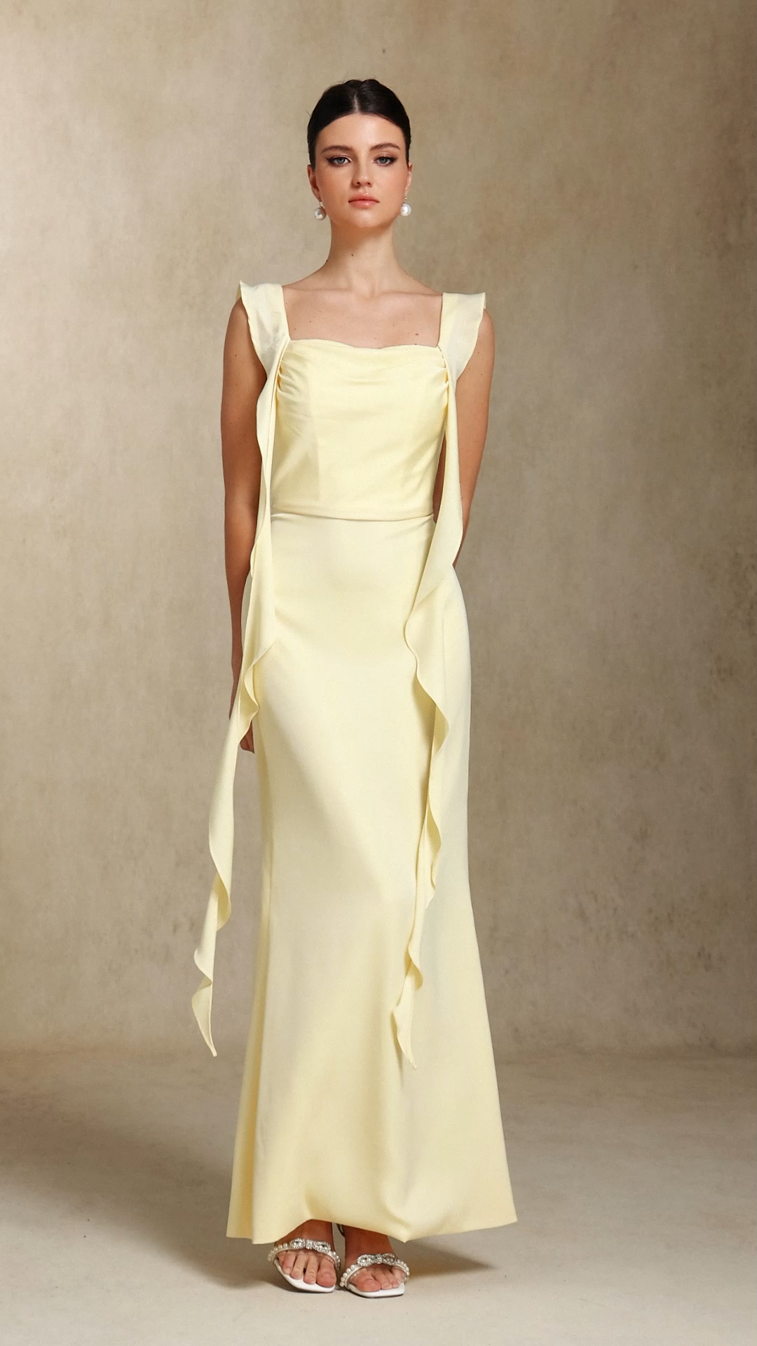 Elosie One-shoulder Bow Ribbon maxi wedding dress