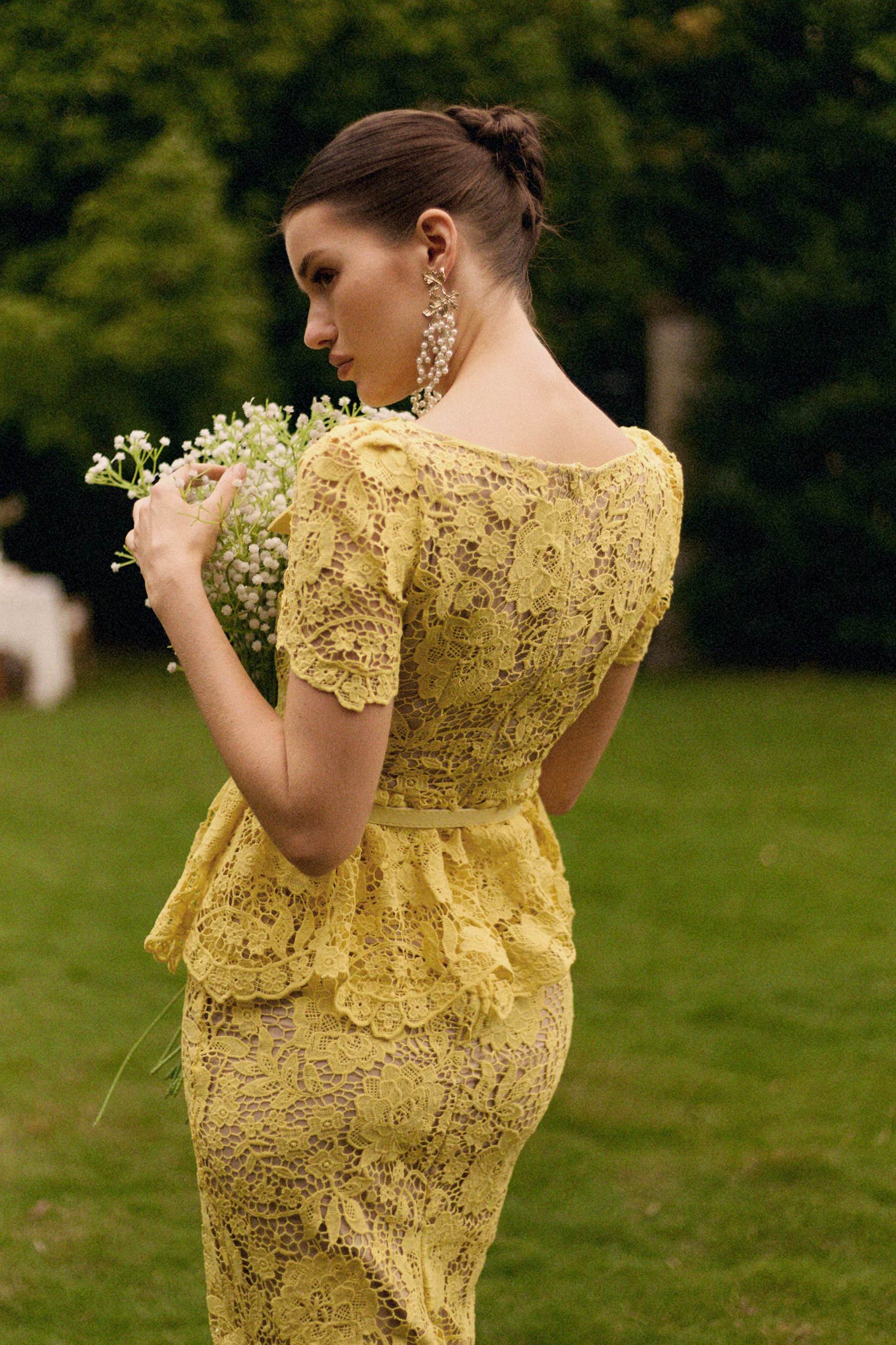 Quinn Elegant Cinched Short Sleeve Floral Lace Maxi Dress