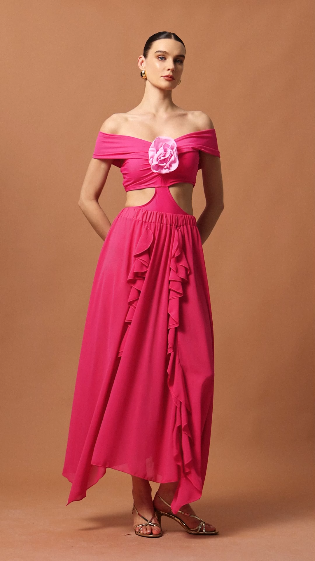 Ekala Off-The-Shoulder Folds Mini Swimwear Two-Piece Set