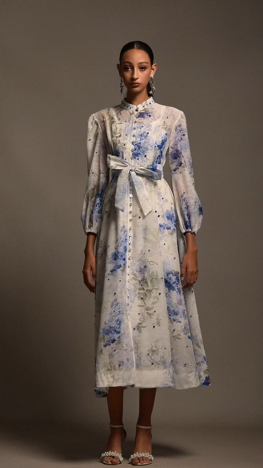 Ilsa Long Sleeves Floral Printed Diamond Midi Dress