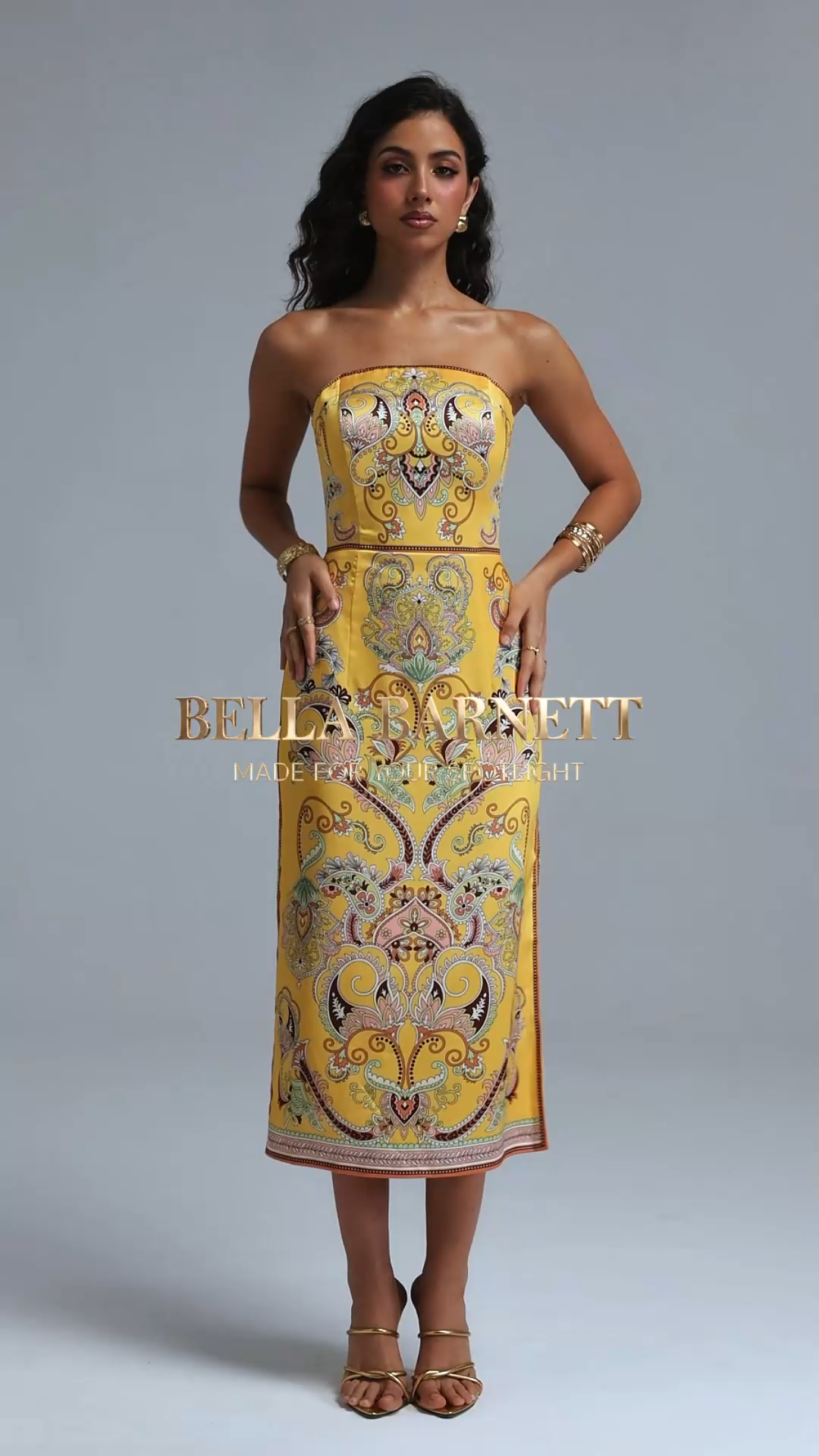 Marion Strapless Printed Twill Midi Dress