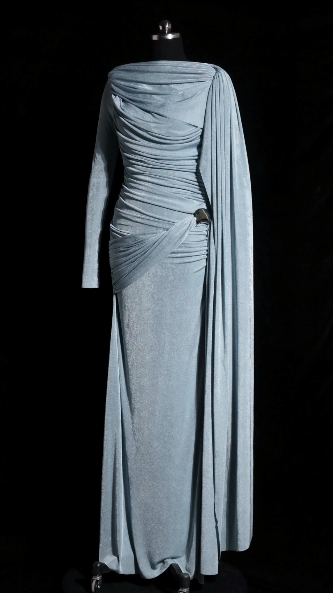 Tihila Long Sleeve Ruched Blue Maxi Dress