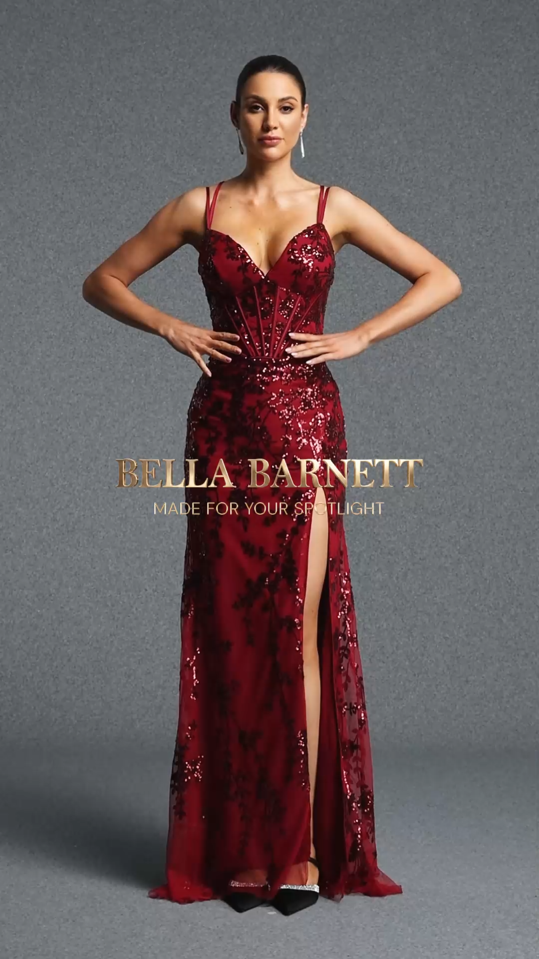 Kater Classic Spaghetti Strap V Neck Floral Sequin Corset Slit Maxi Dress