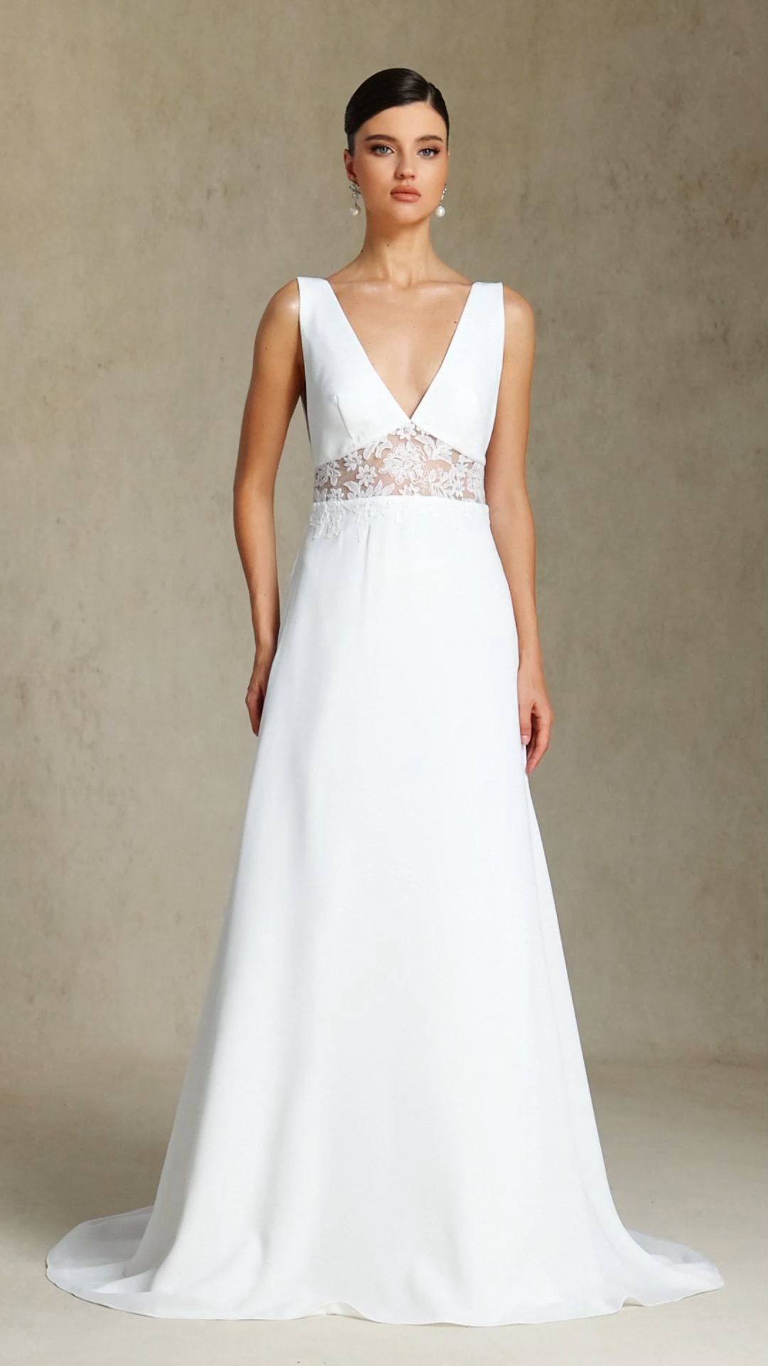 Dazie Deep V-neck sleeveless lace mesh maxi wedding dress