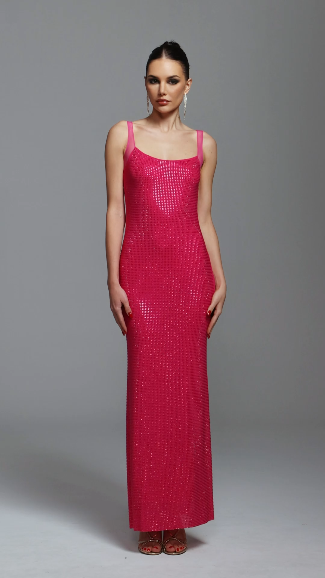 Pillose Diamond Backless Rose Pink Maxi Dress