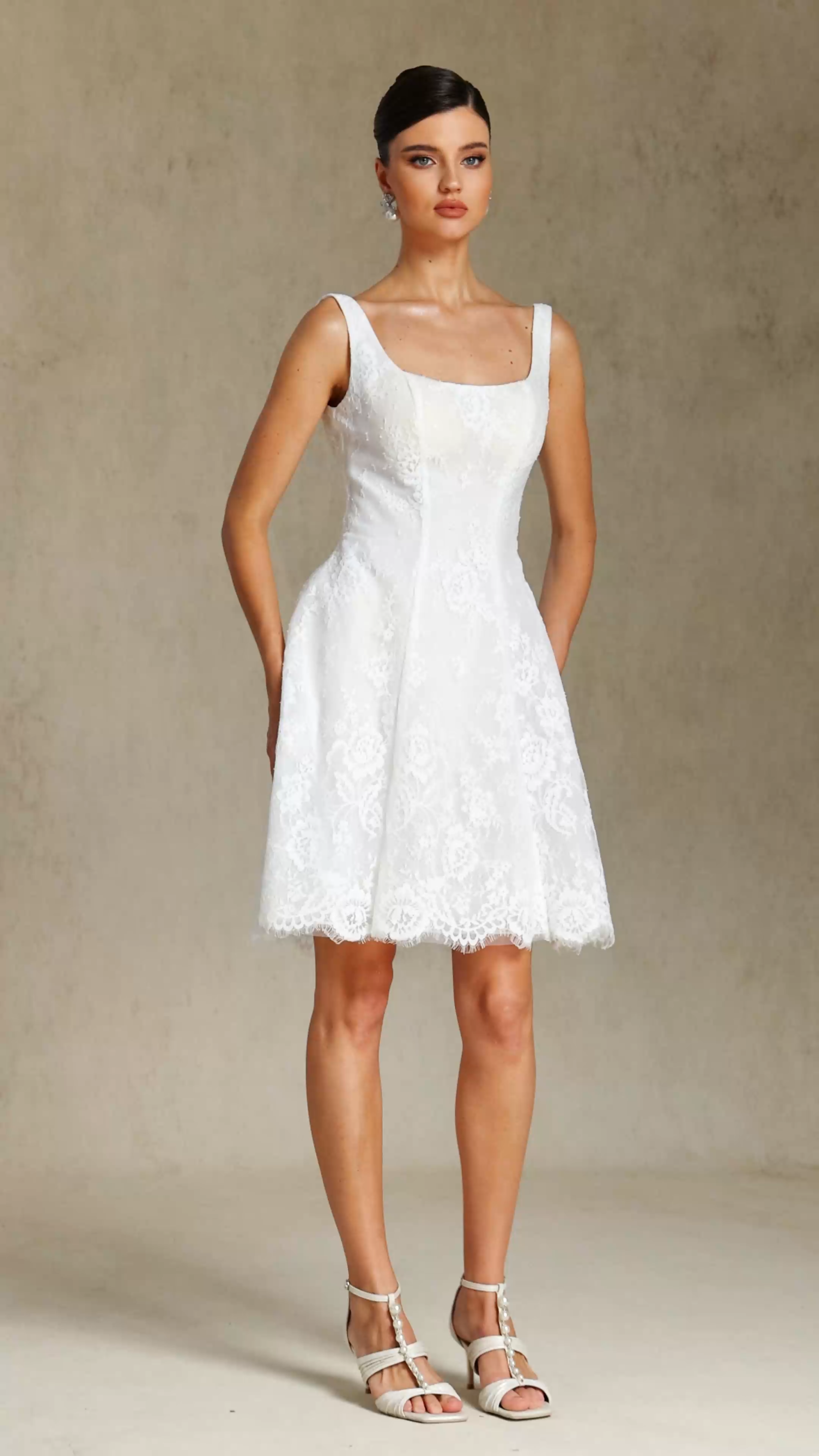 Tutuni Lace square-neck halter mini dress