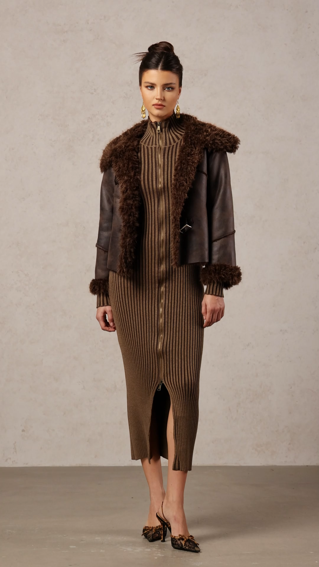 Loran Vintage Long Sleeve Fluffy Faux Leather Jacket