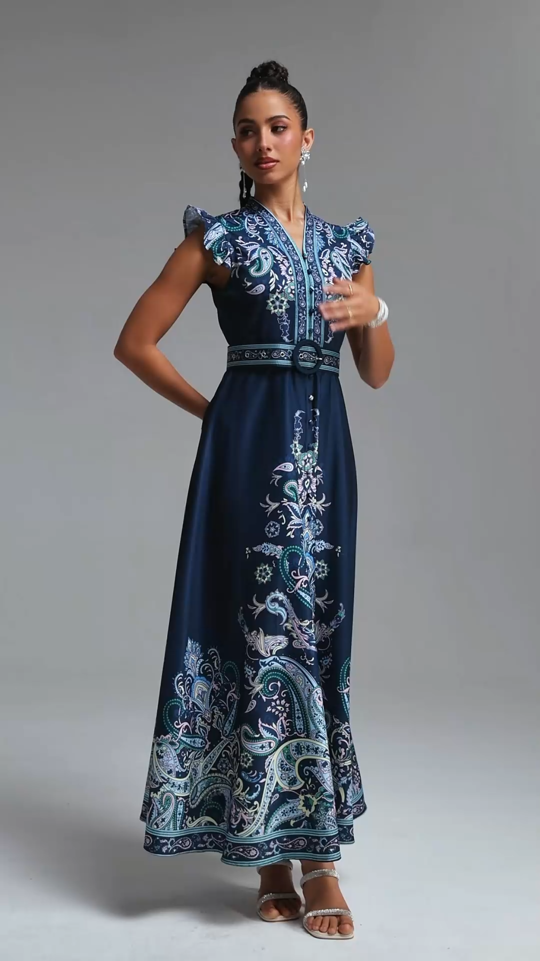Suky Romantic Flowy Floral Print Ruffle Woven Maxi Dress