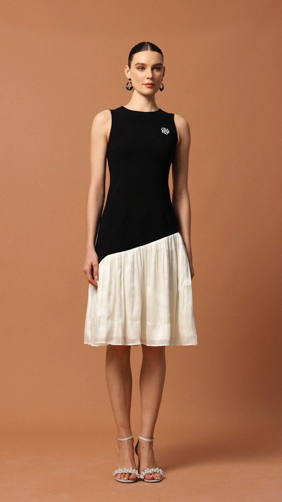 Porsha Round Neck Sleeveless Flower Asymmetric Mini Dress