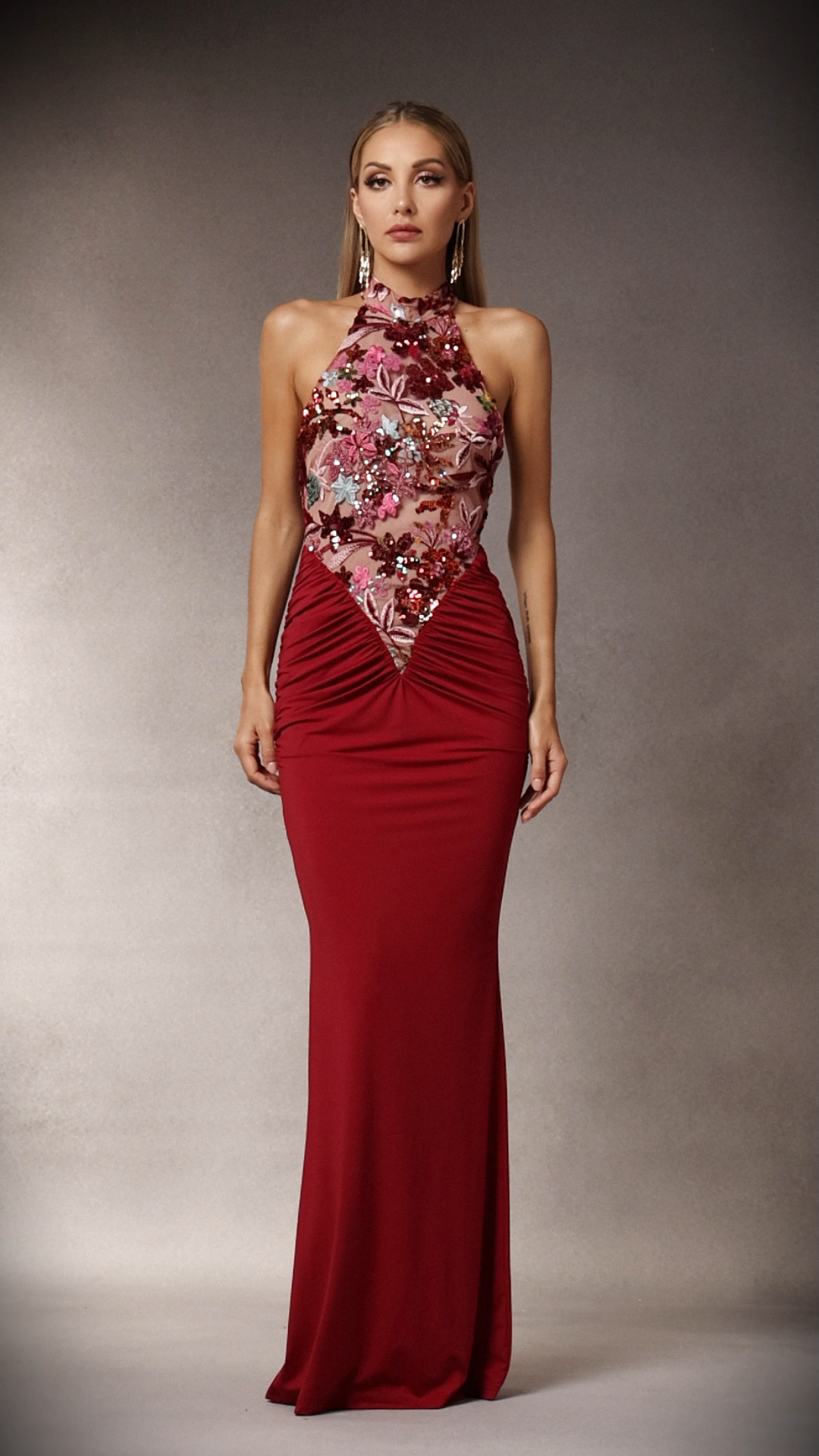 Elisabeth Flowers Sequins Slim Maxi Dress