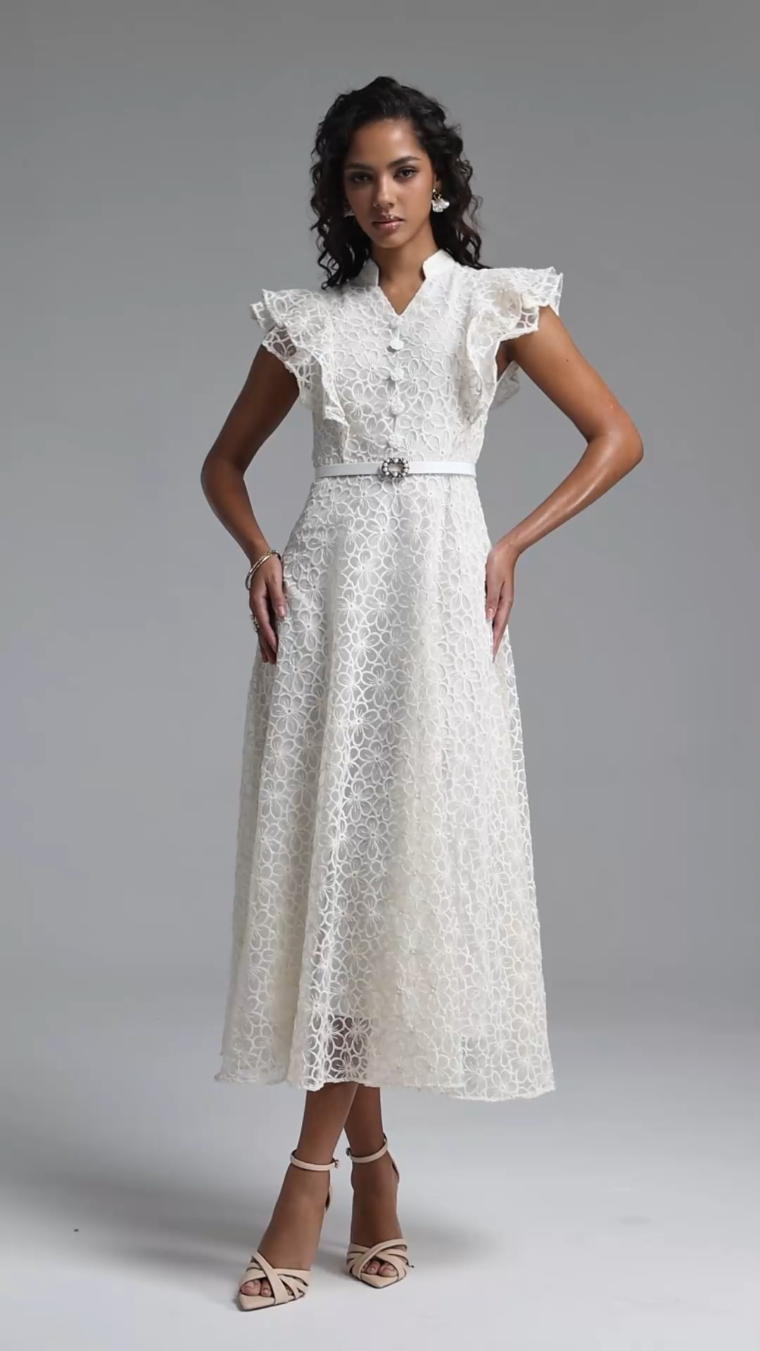 Rahan Elegant Cinched Ruffle Floral Woven Maxi Dress