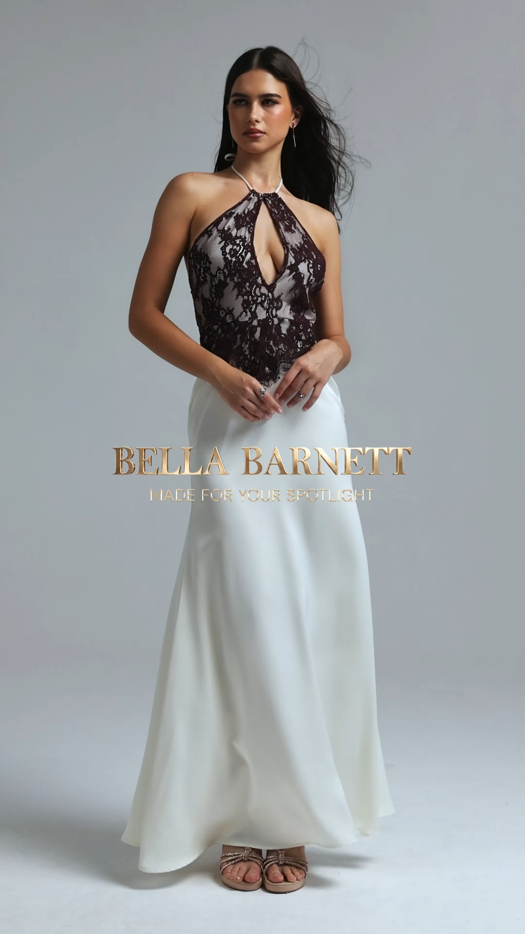 Tatum Elegant Halter Lace Floral Satin Maxi Dress
