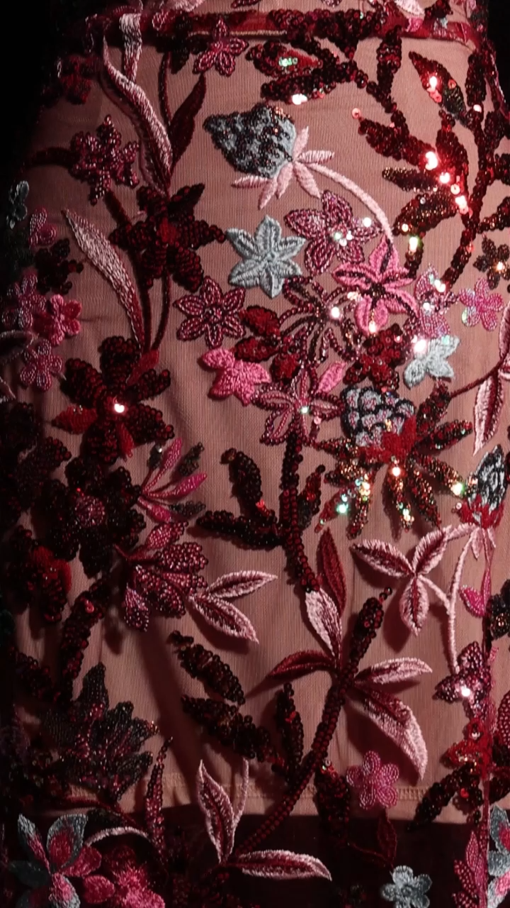 Lilya Off-the-Shoulder Embroidery Sequin Maxi Dress