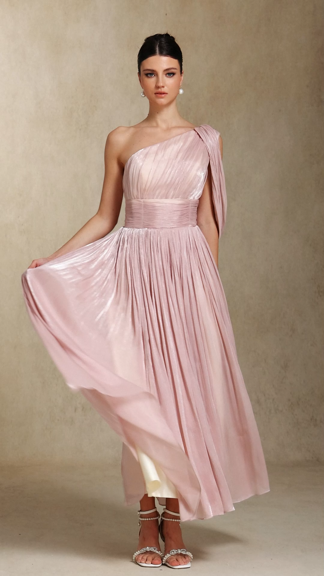 Kirara  Fold Single shoulder Midi length evening dress