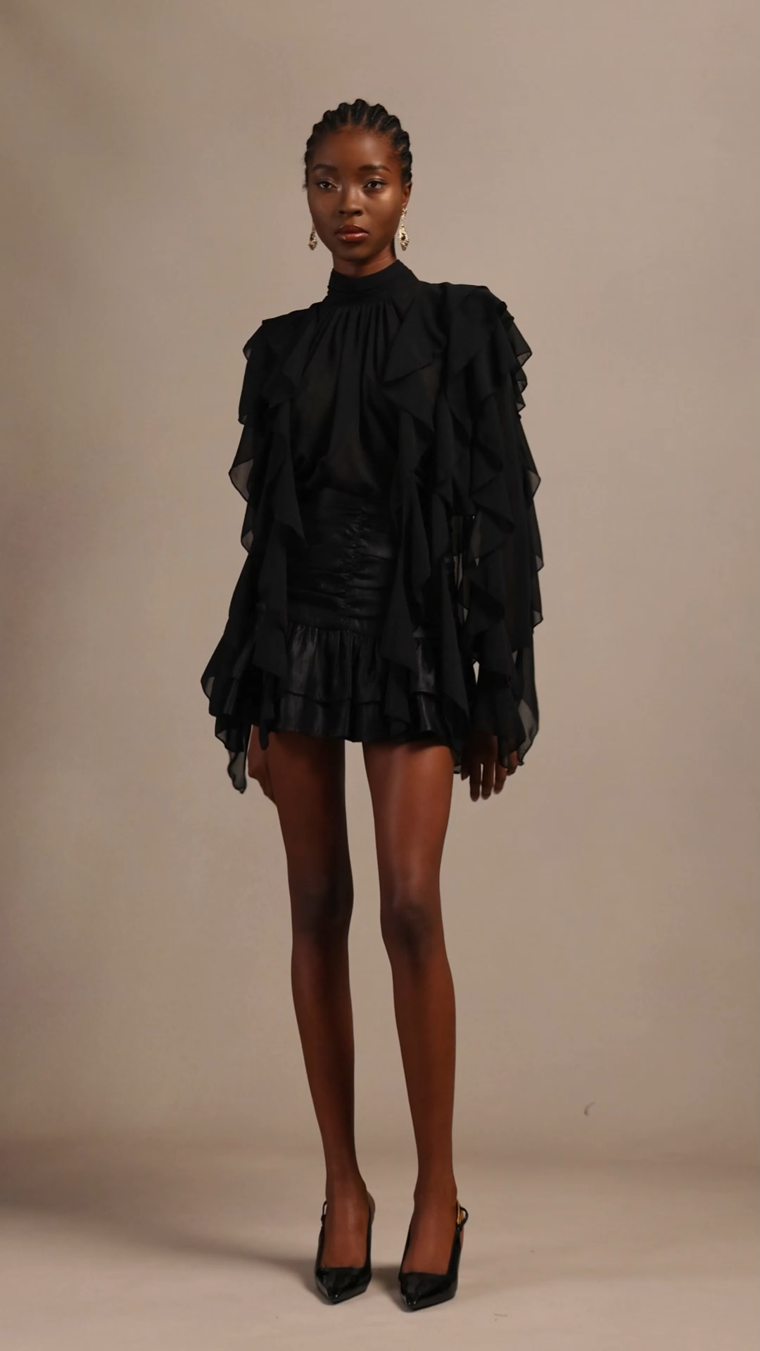 Pablo Chic Romantic Flowy Long Sleeve Ruched Chiffon Top And Skirt Two-Piece Set