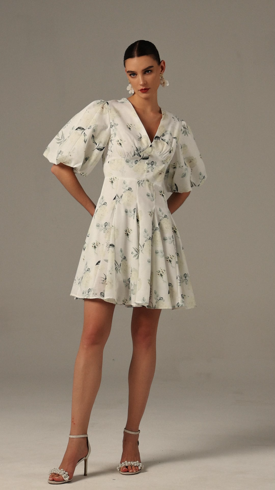 Jayne V-Neck Puff Sleeves Floral Printed Mini Dress