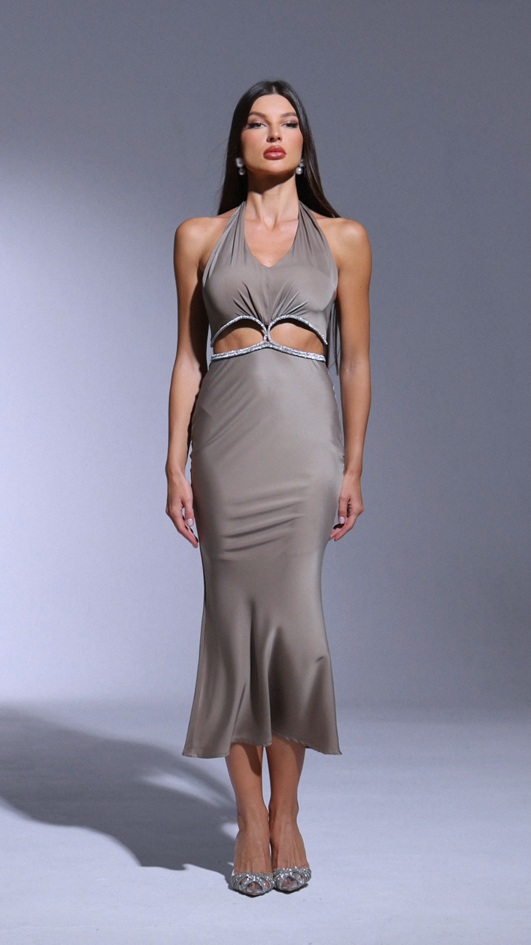 Mensa Deep-V Halter Diamond Maxi Dress