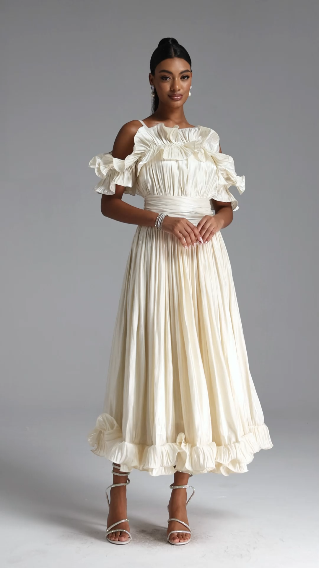 Suku Elegant Flowy Off Shoulder Ruched Maxi Dress
