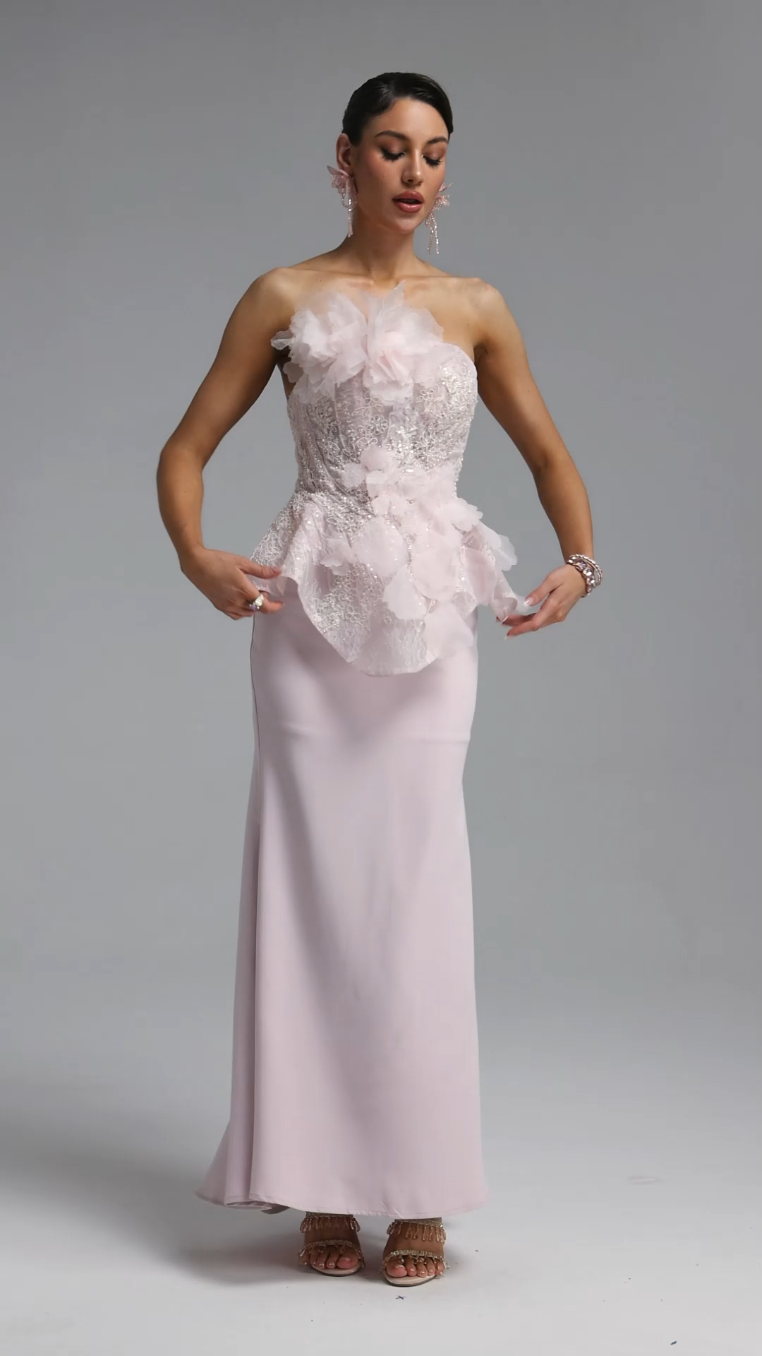 Wyomia Classic Strapless Floral Sequin Maxi Dress